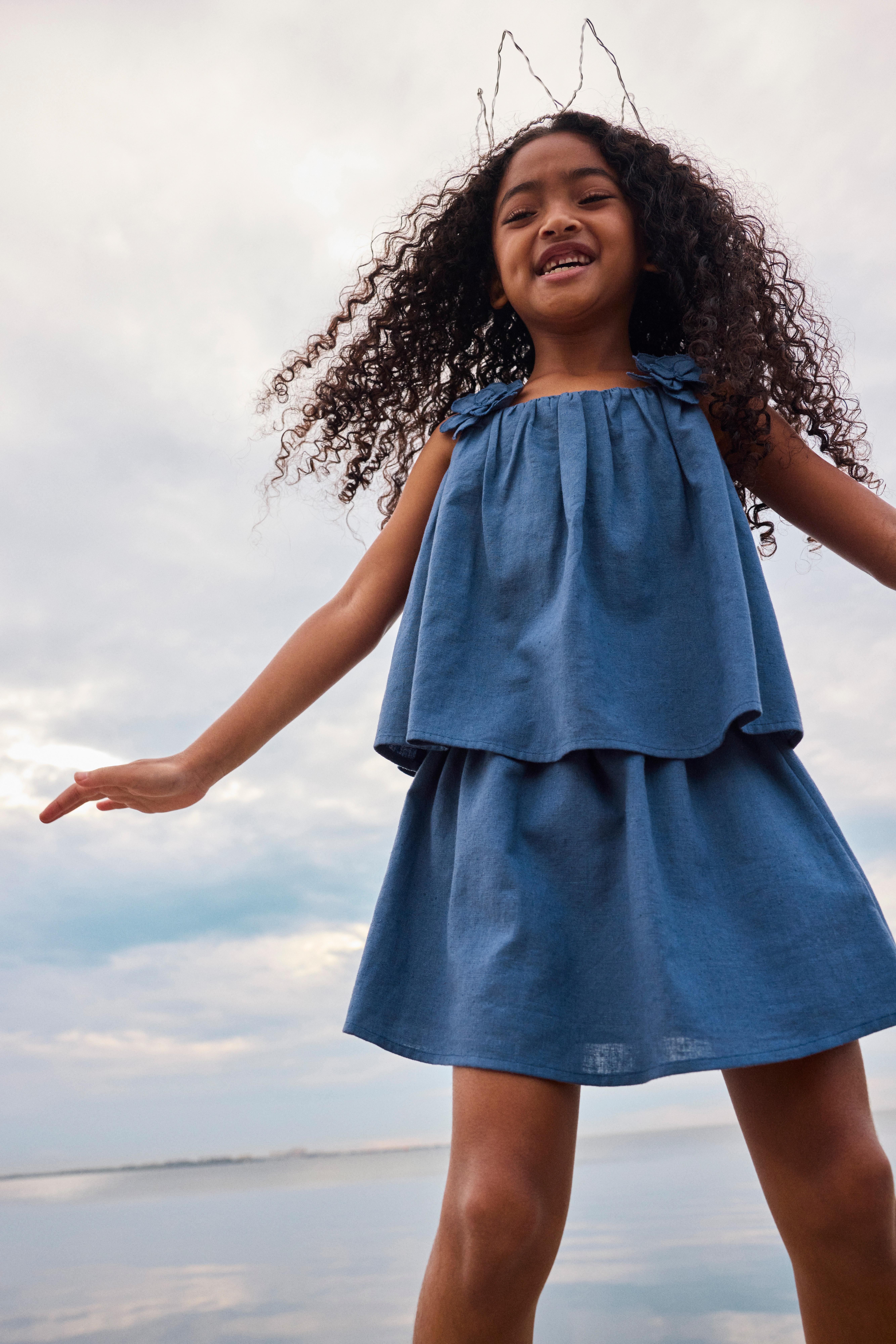 1.5-12yrs | The Edit Linen Mix Floral Appliqué Top and Skirt Set