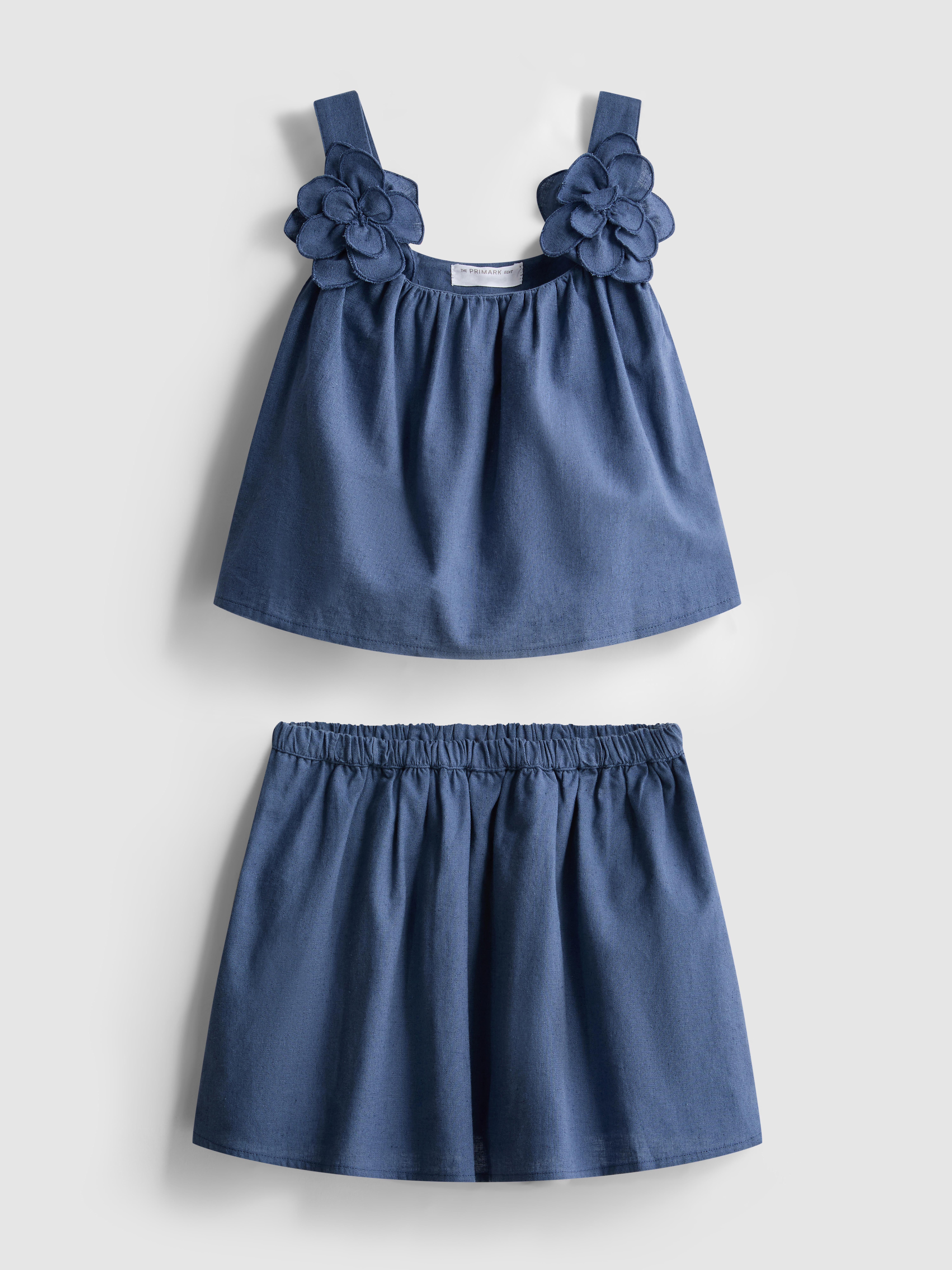 1.5-12yrs | The Edit Linen Mix Floral Appliqué Top and Skirt Set