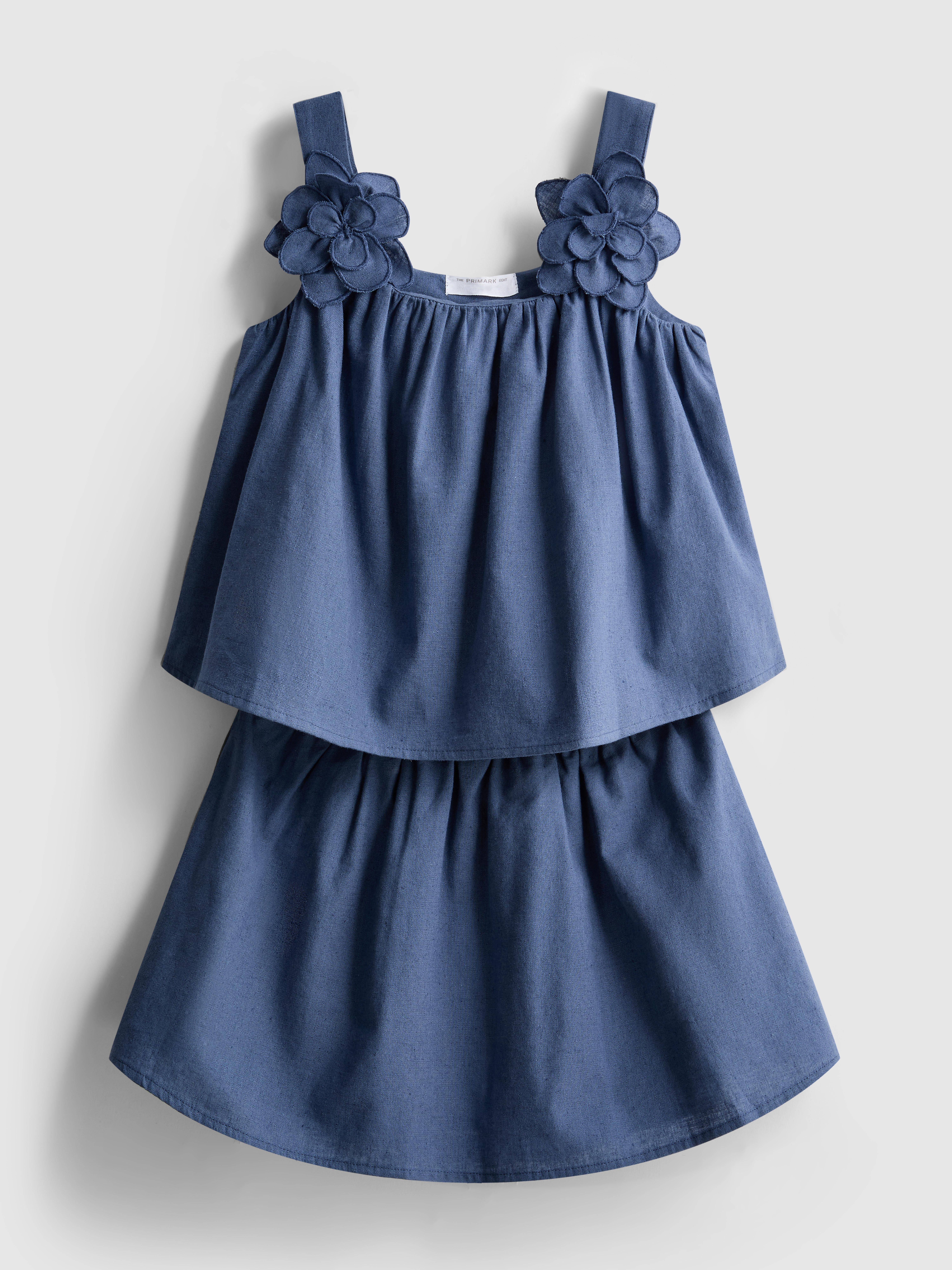 1.5-12yrs | The Edit Linen Mix Floral Appliqué Top and Skirt Set