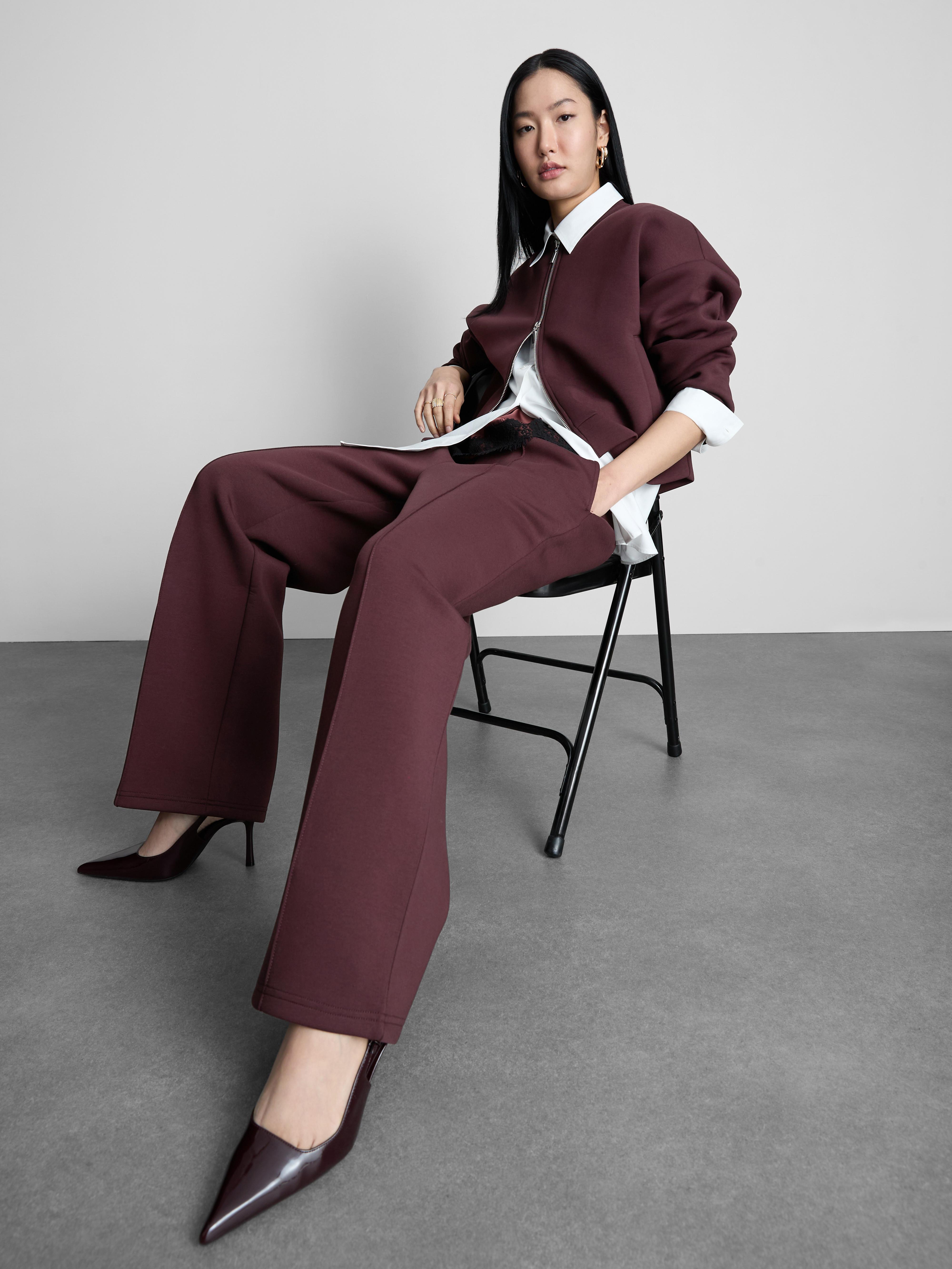 Women's Burgundy The Edit Wide Leg Scuba Pants