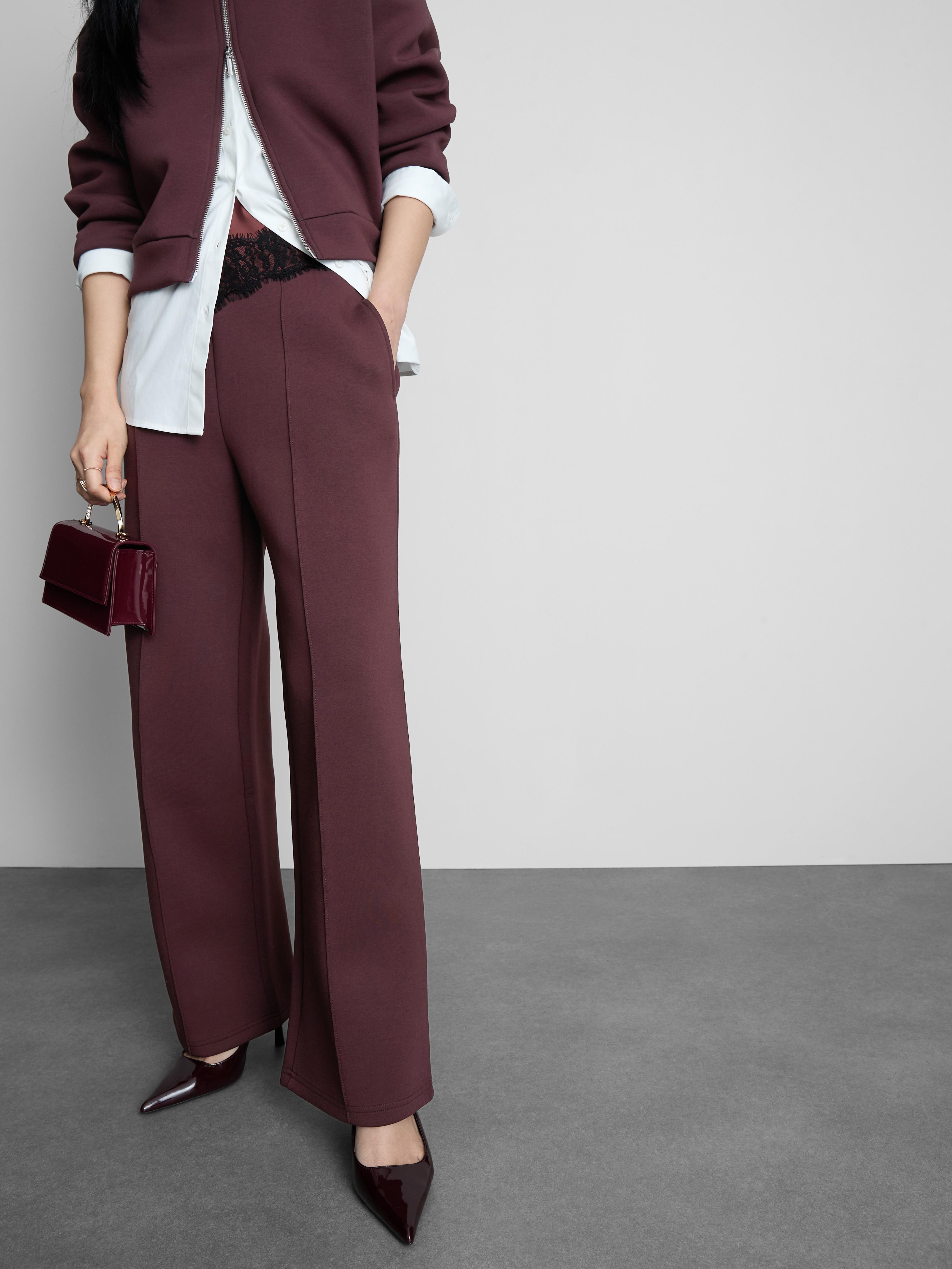 Women's Burgundy The Edit Wide Leg Scuba Pants
