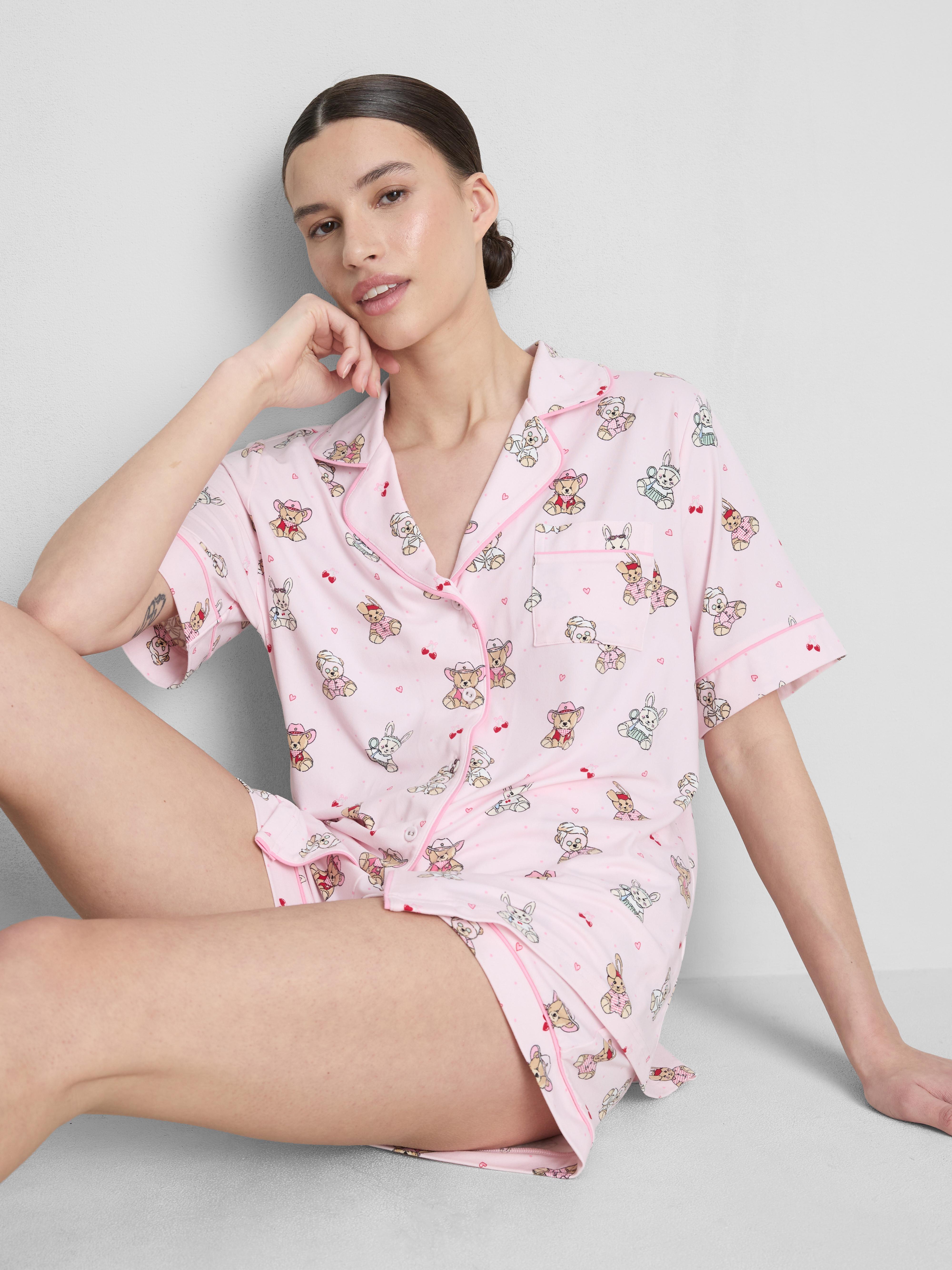 Printed Teddy Boyfriend Shorty Pajamas