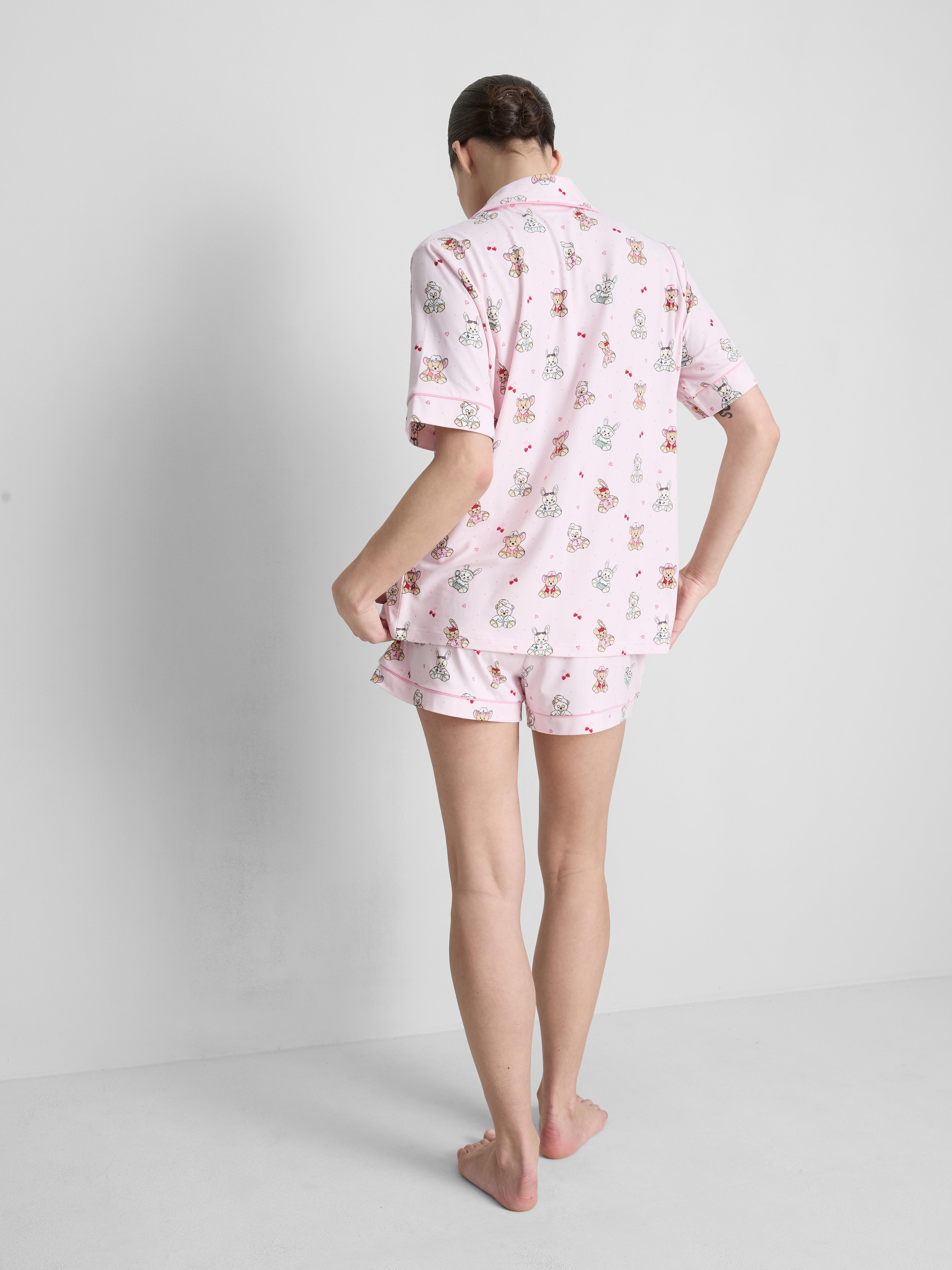 Korte boyfriend-pyjama met beertjesprint