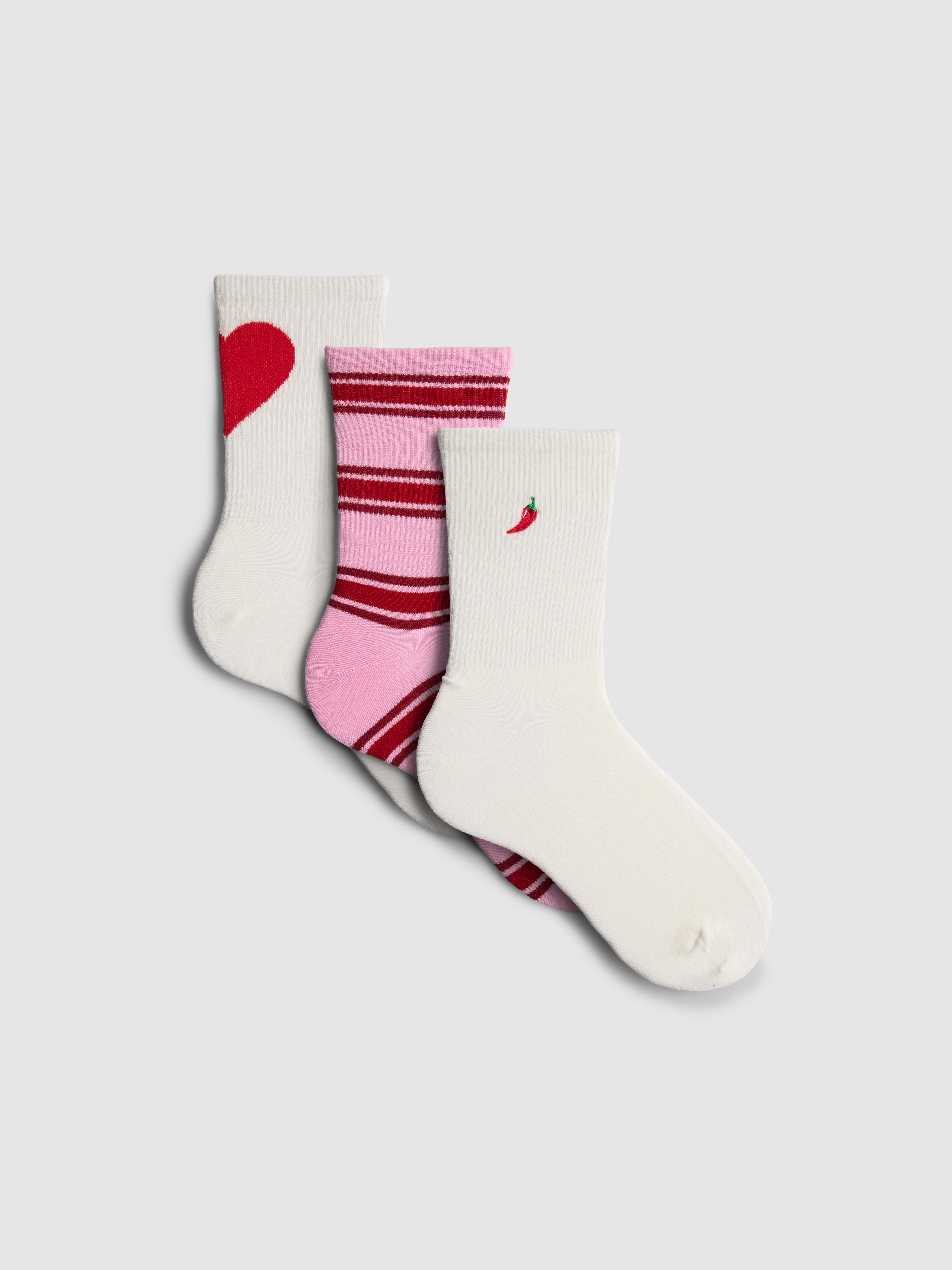 Women's Pink 3pk Cotton Blend Valentine's Crew Socks