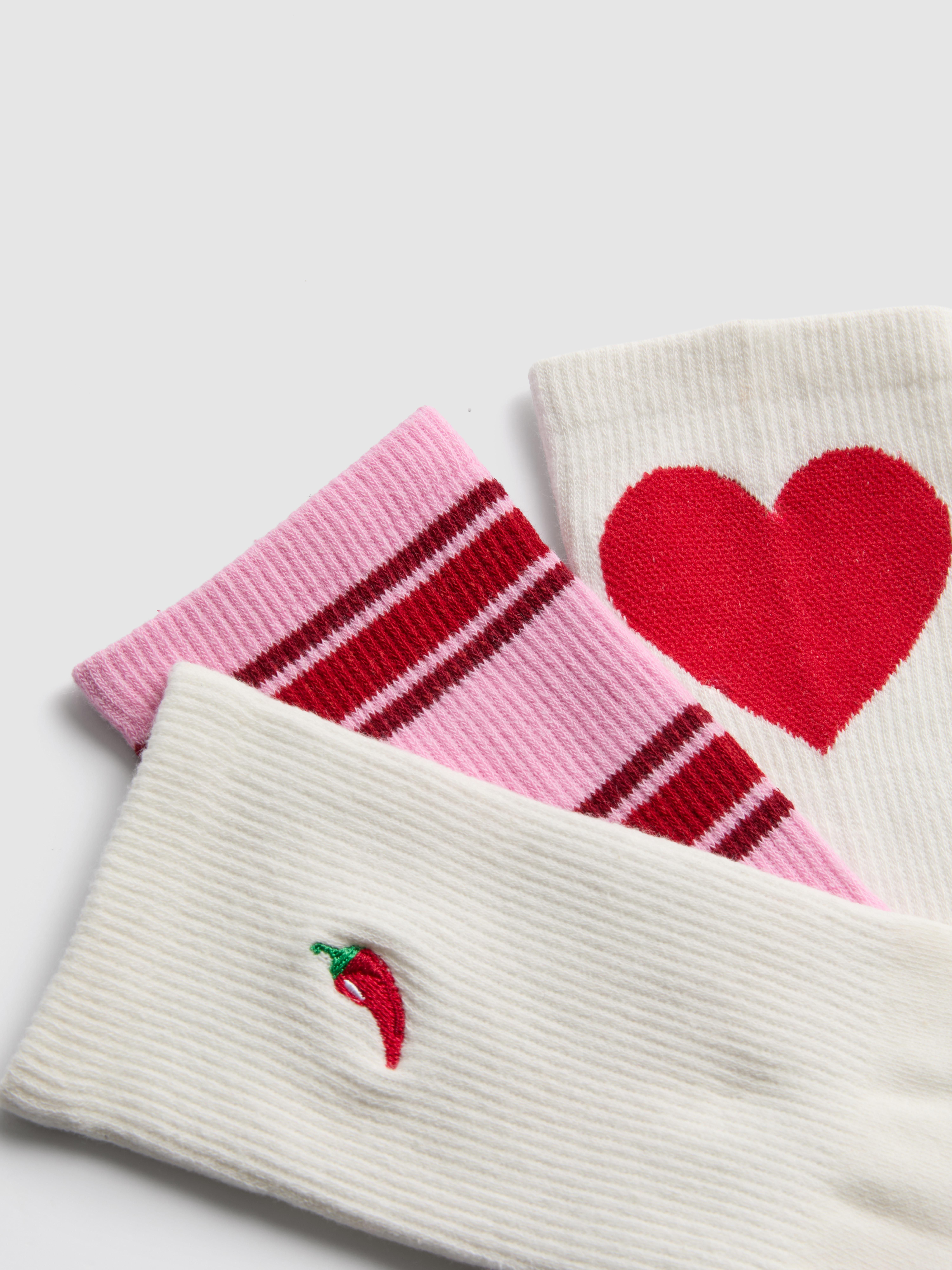 Women's Pink 3pk Cotton Blend Valentine's Crew Socks