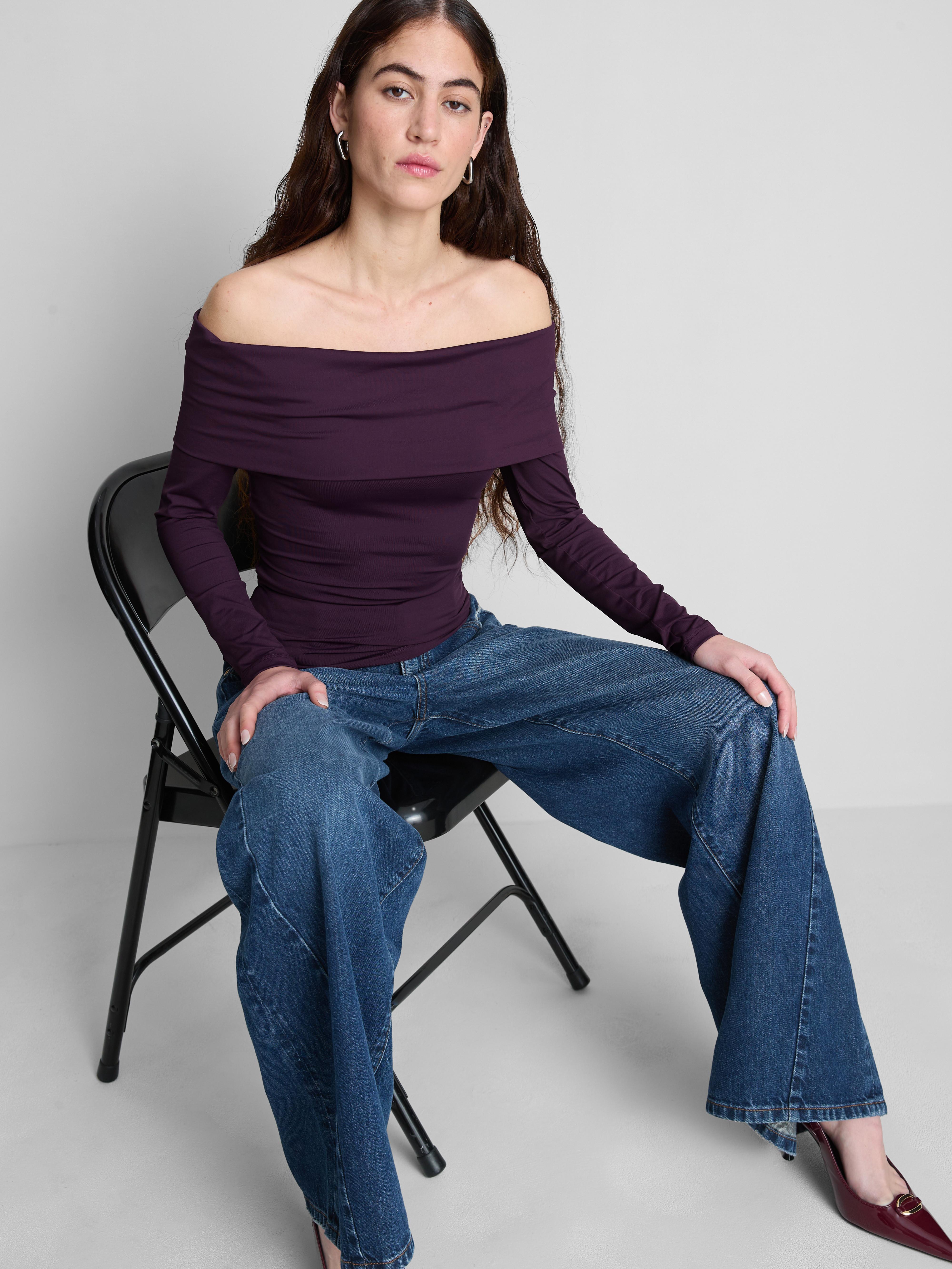 Langärmeliges Bardot-Top