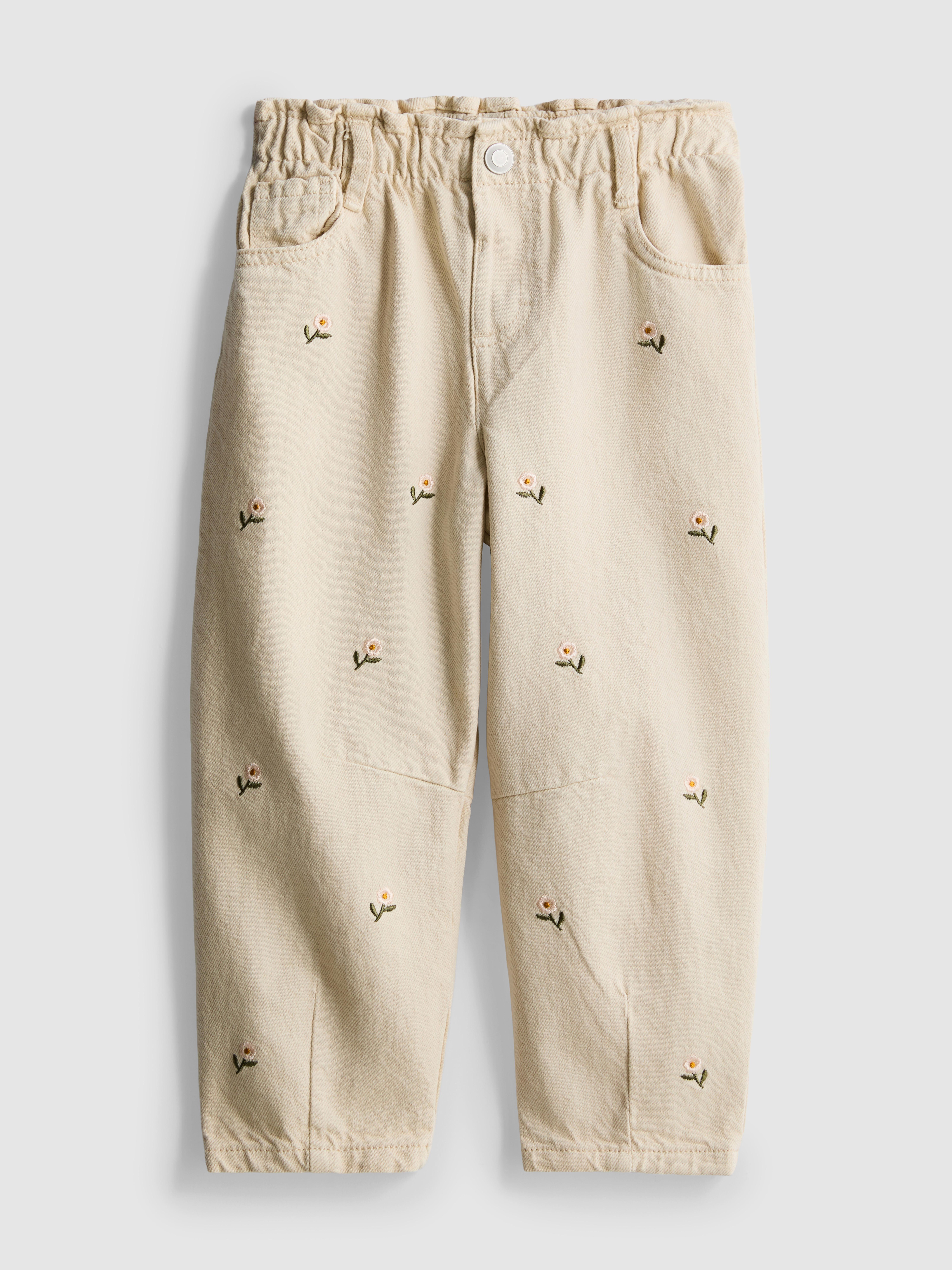 1,5-8 años | Vaqueros «paperbag» con flores bordadas