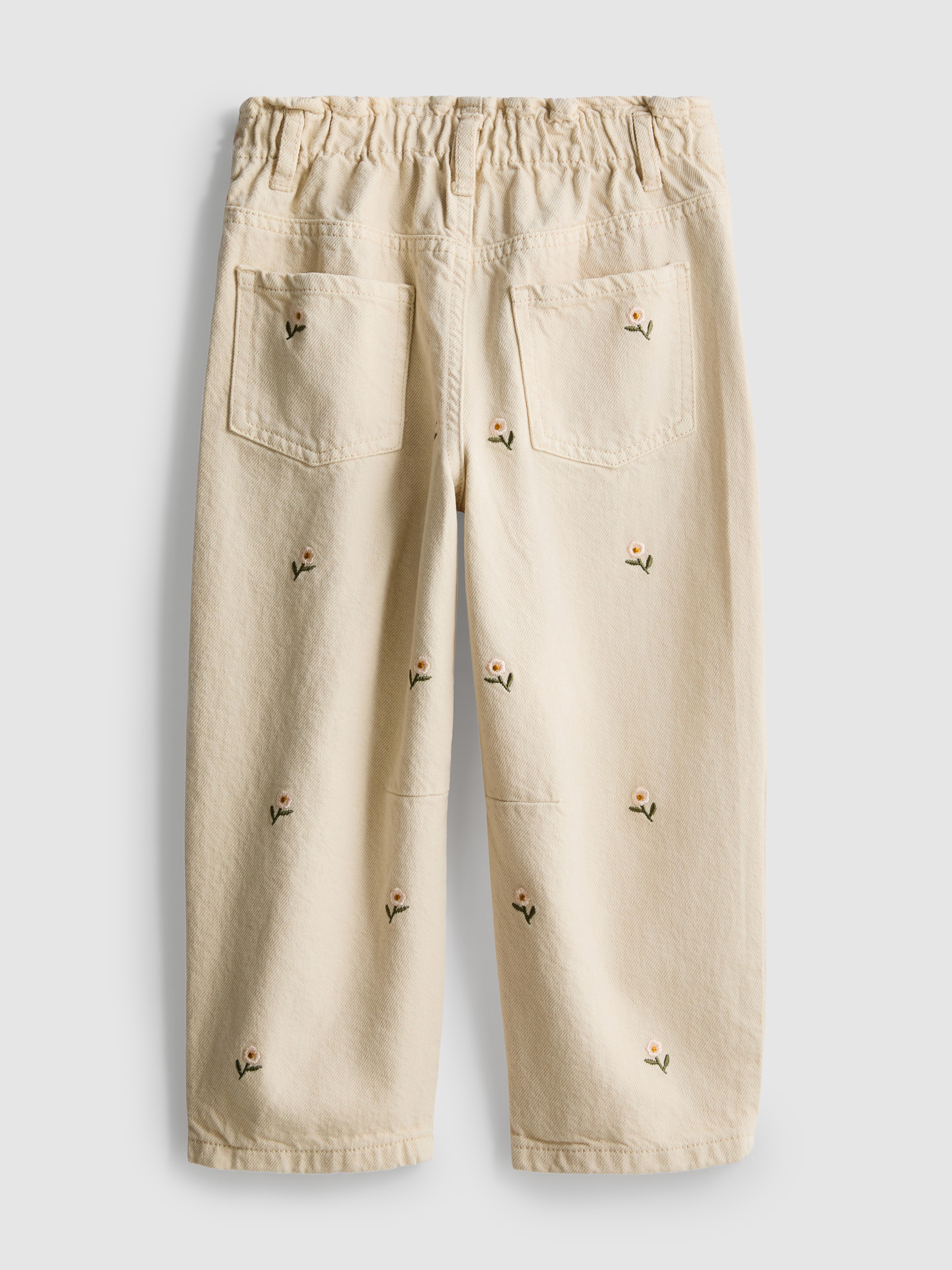 1.5-8yrs | Floral Embroidered Paperbag Jeans