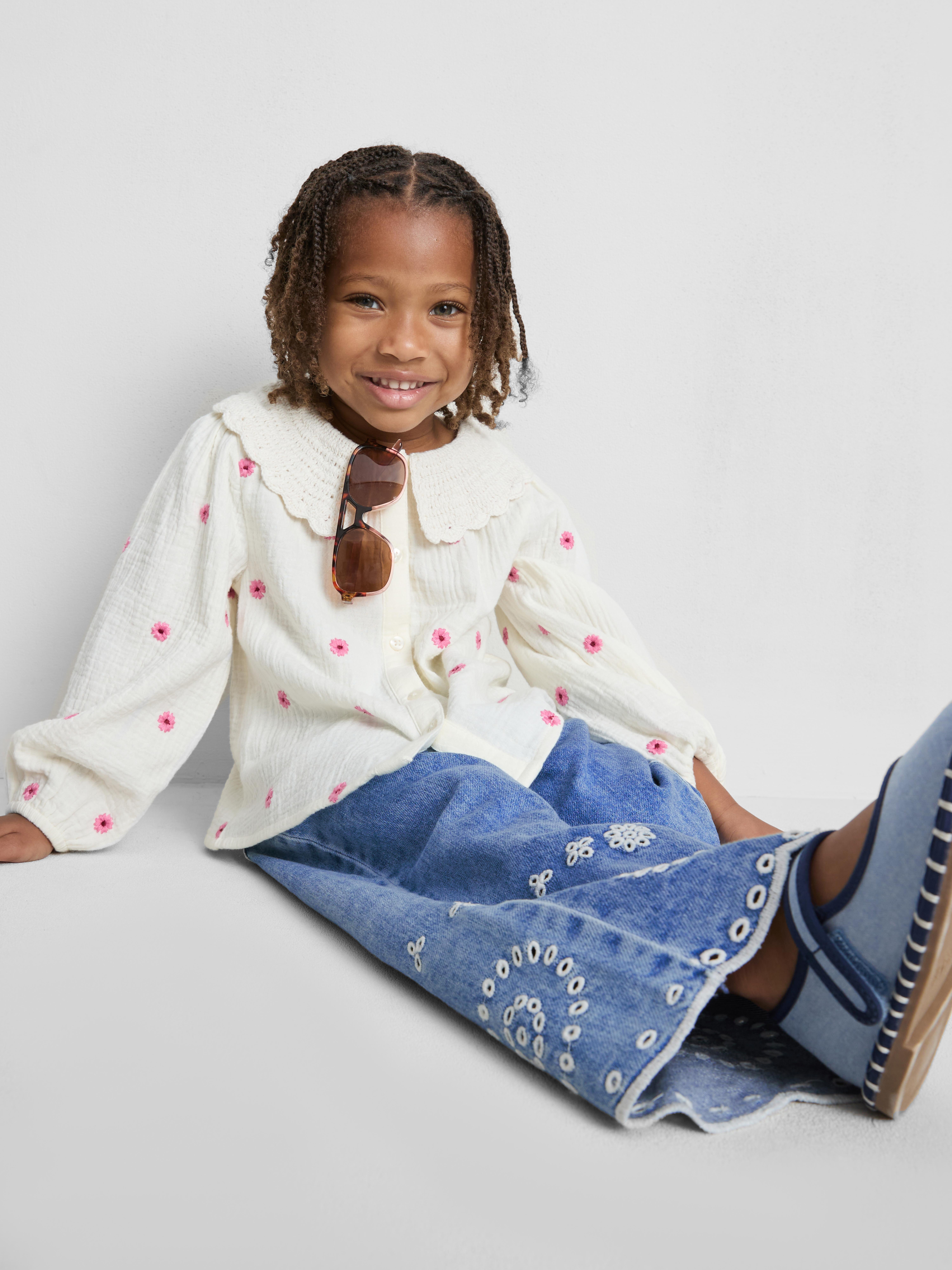 Girls Blue 1.5-8yrs | Embroidered Wide Leg Jeans | Primark