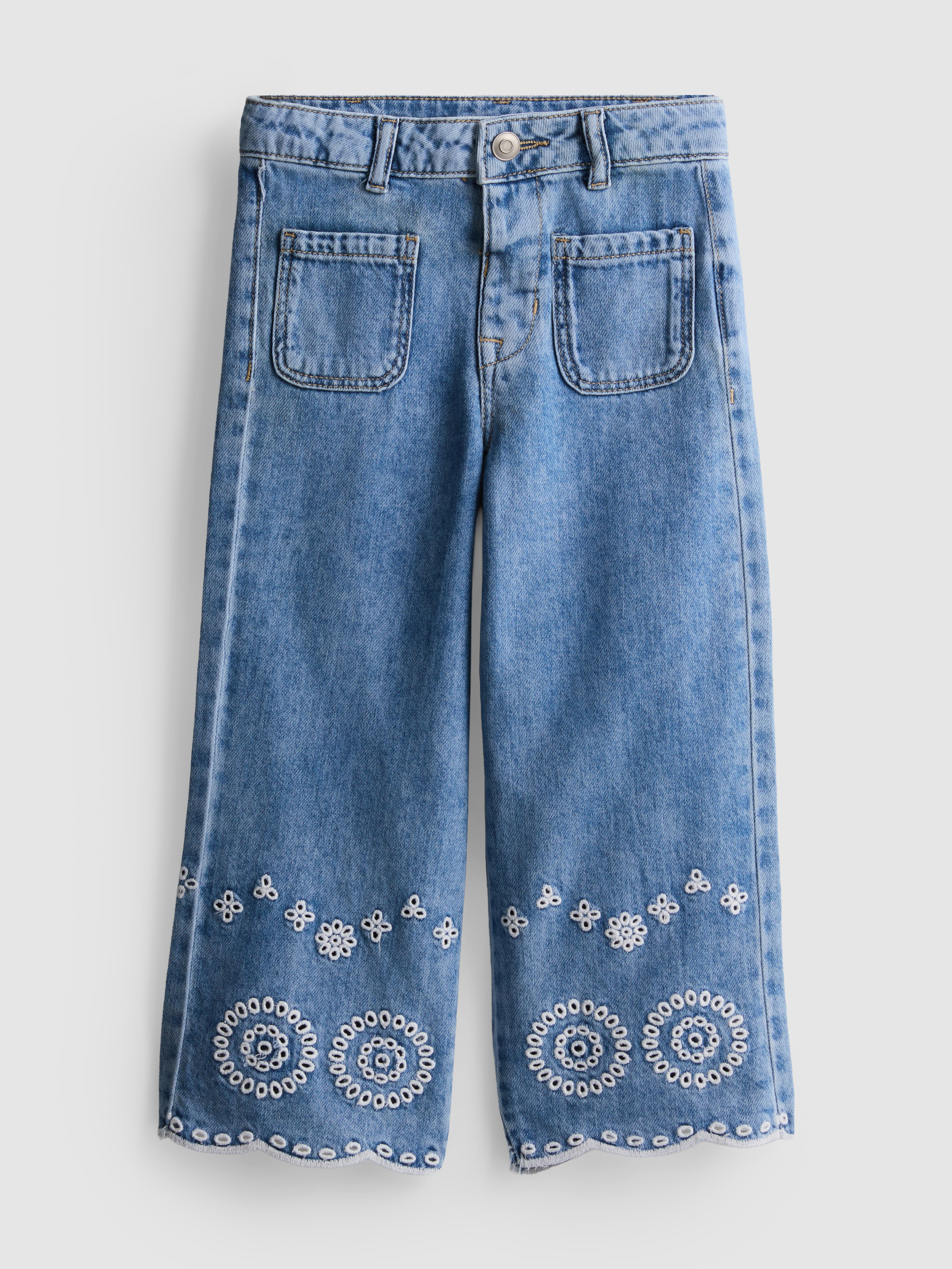1.5-8yrs | Embroidered Wide Leg Jeans
