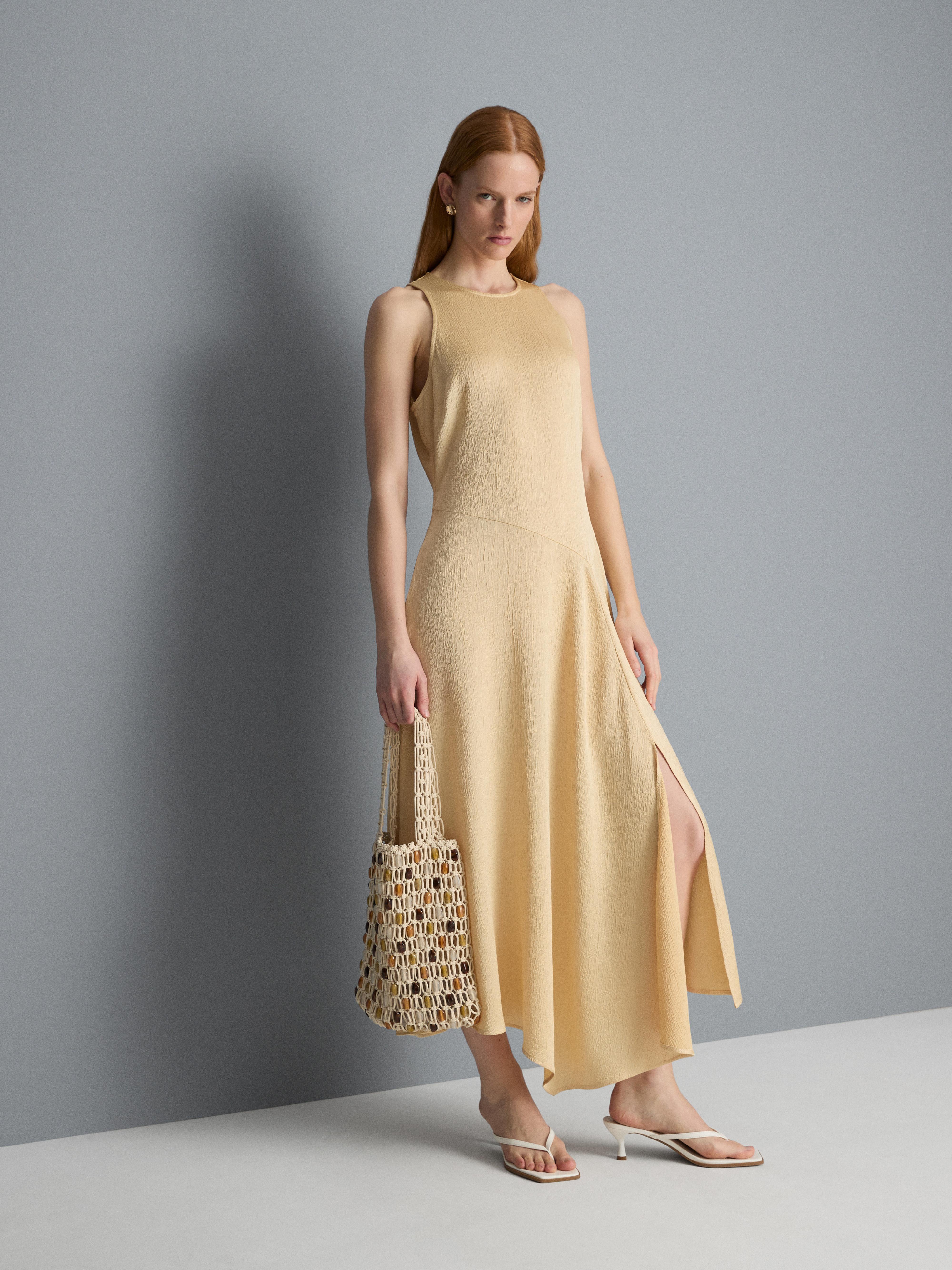 Sleeveless Satin Asymmetric Midi Dress