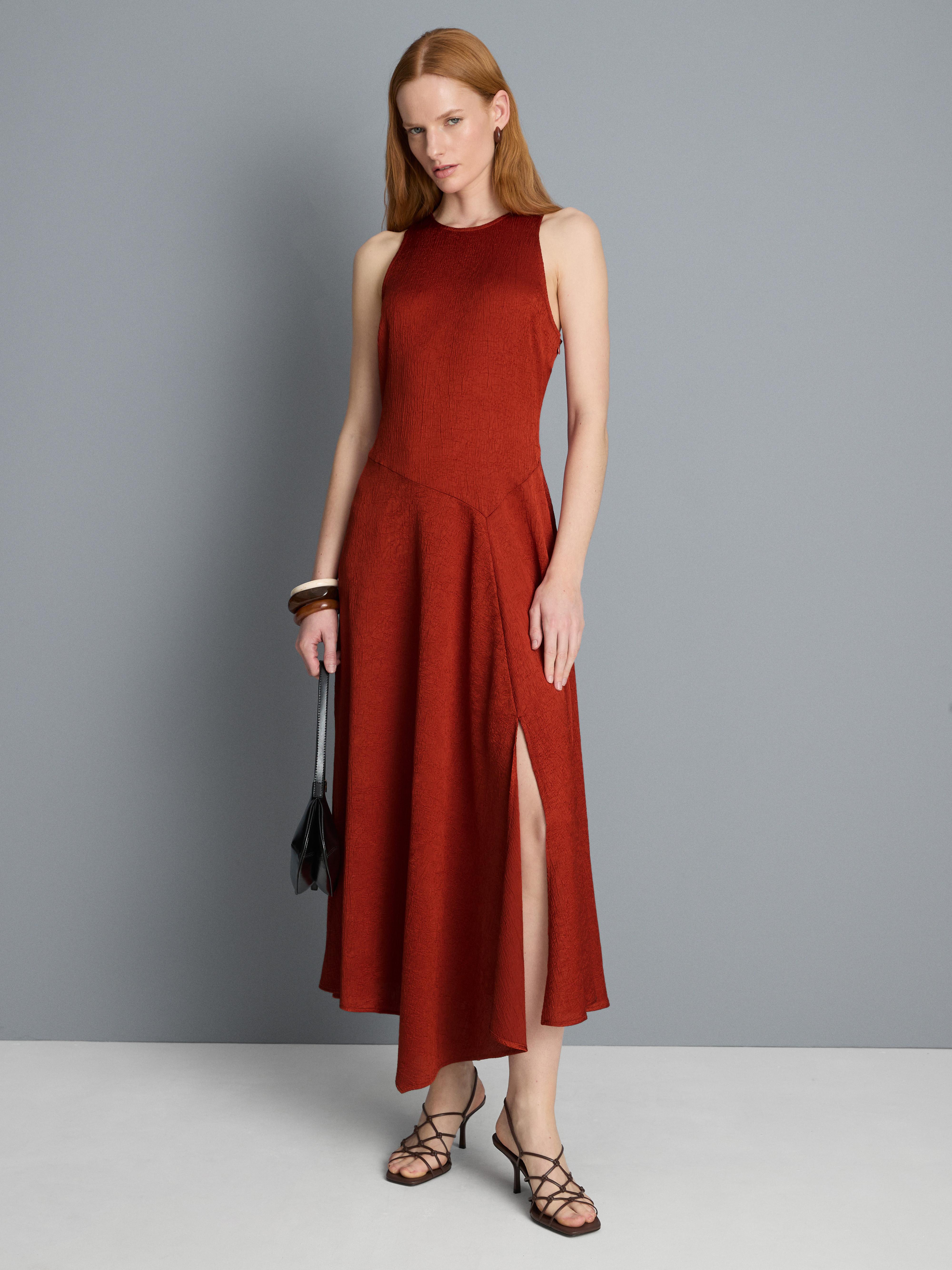 Sleeveless Satin Asymmetric Midi Dress