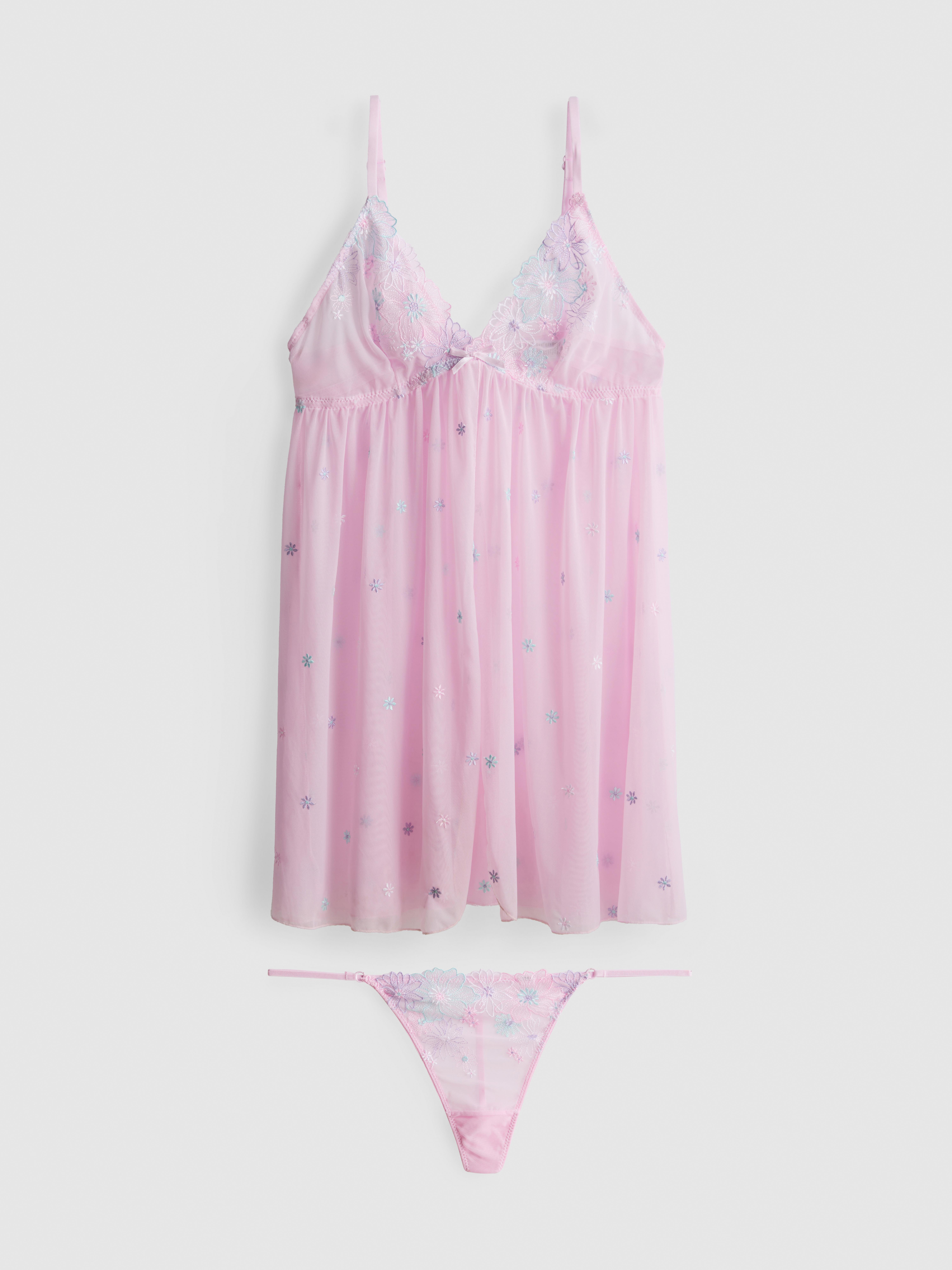 Conjunto lingerie babydoll bordado