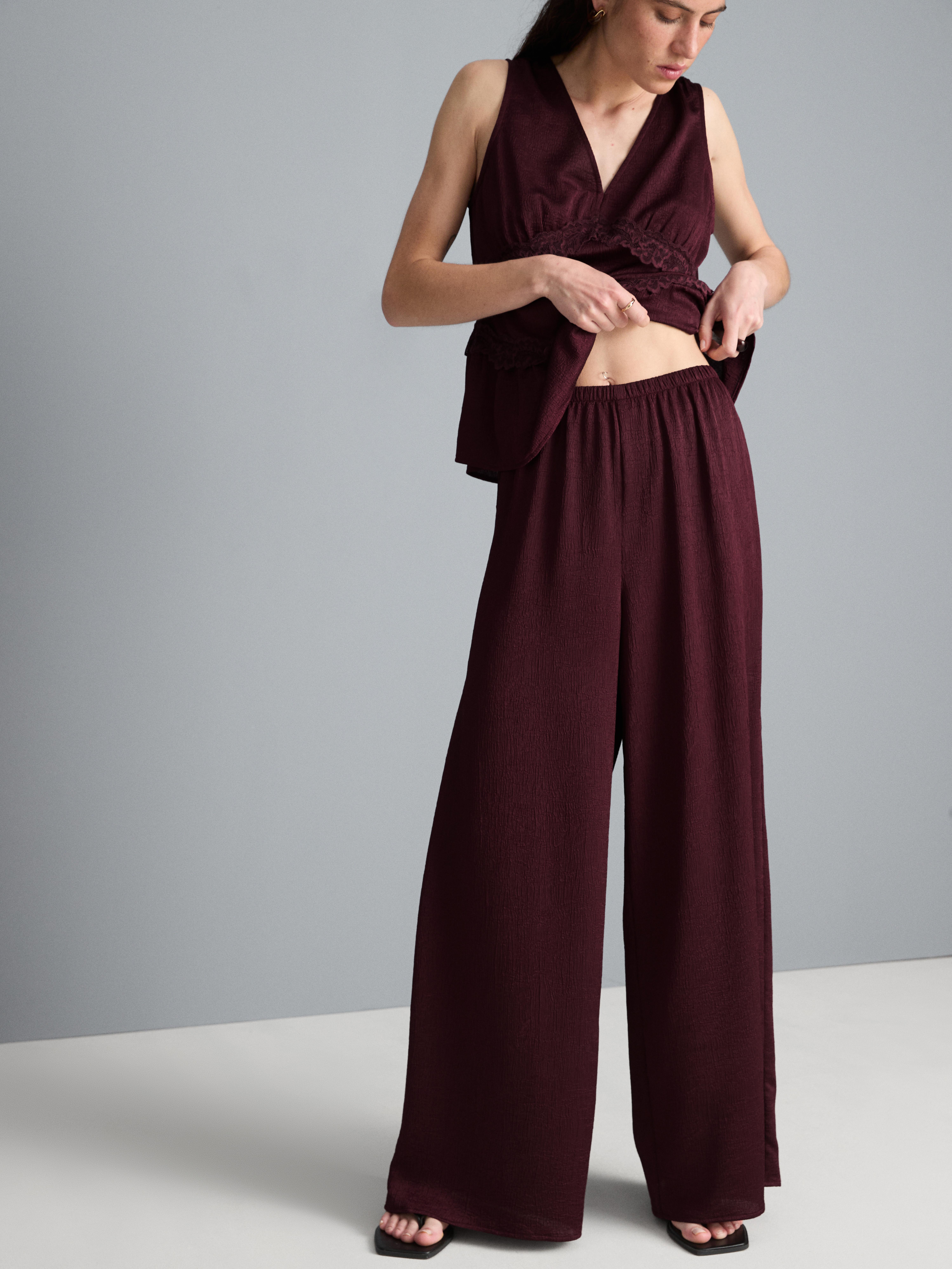 Textured Straight-Leg Satin Pants
