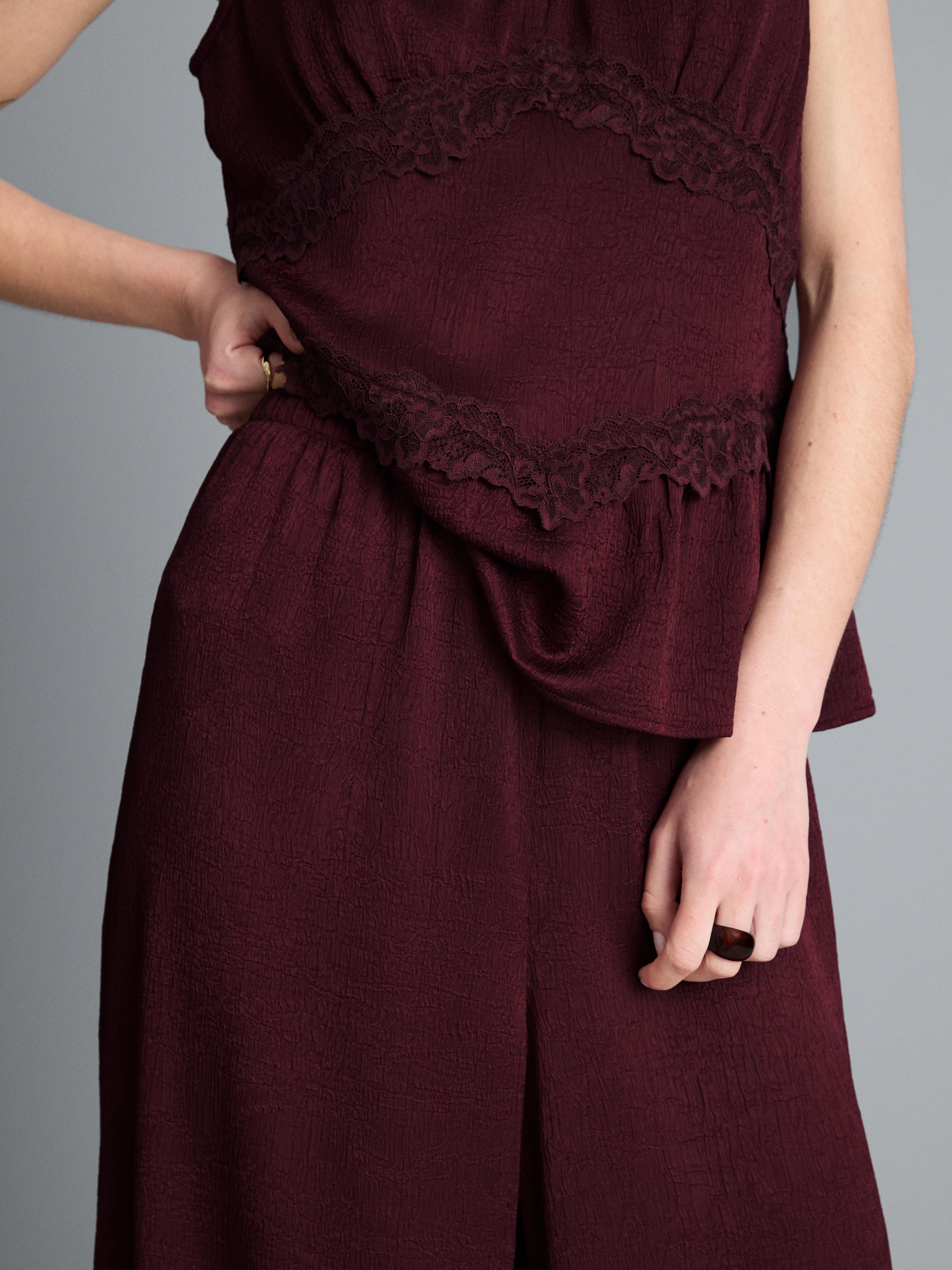 Textured Straight-Leg Satin Pants