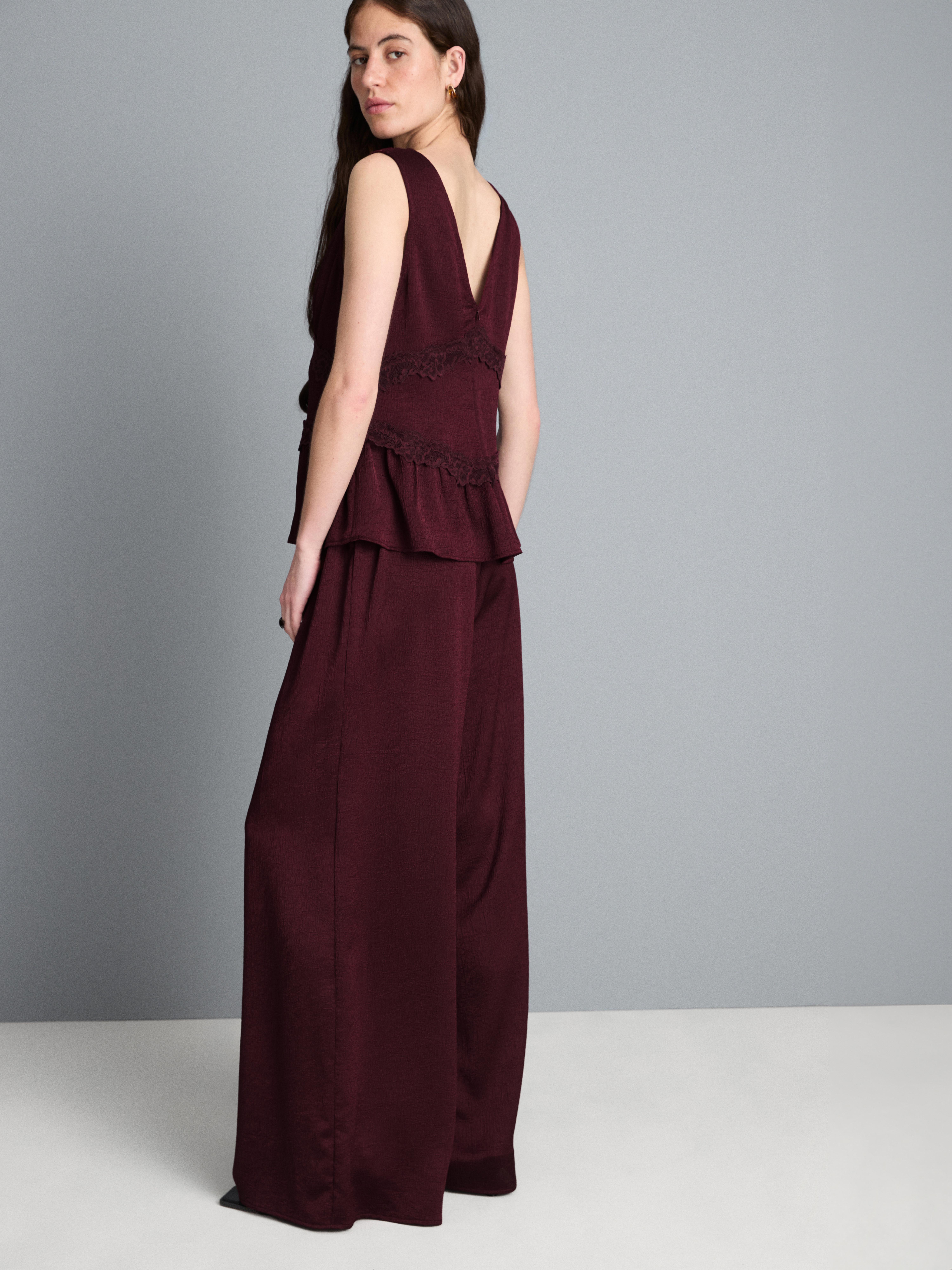 Textured Straight-Leg Satin Pants