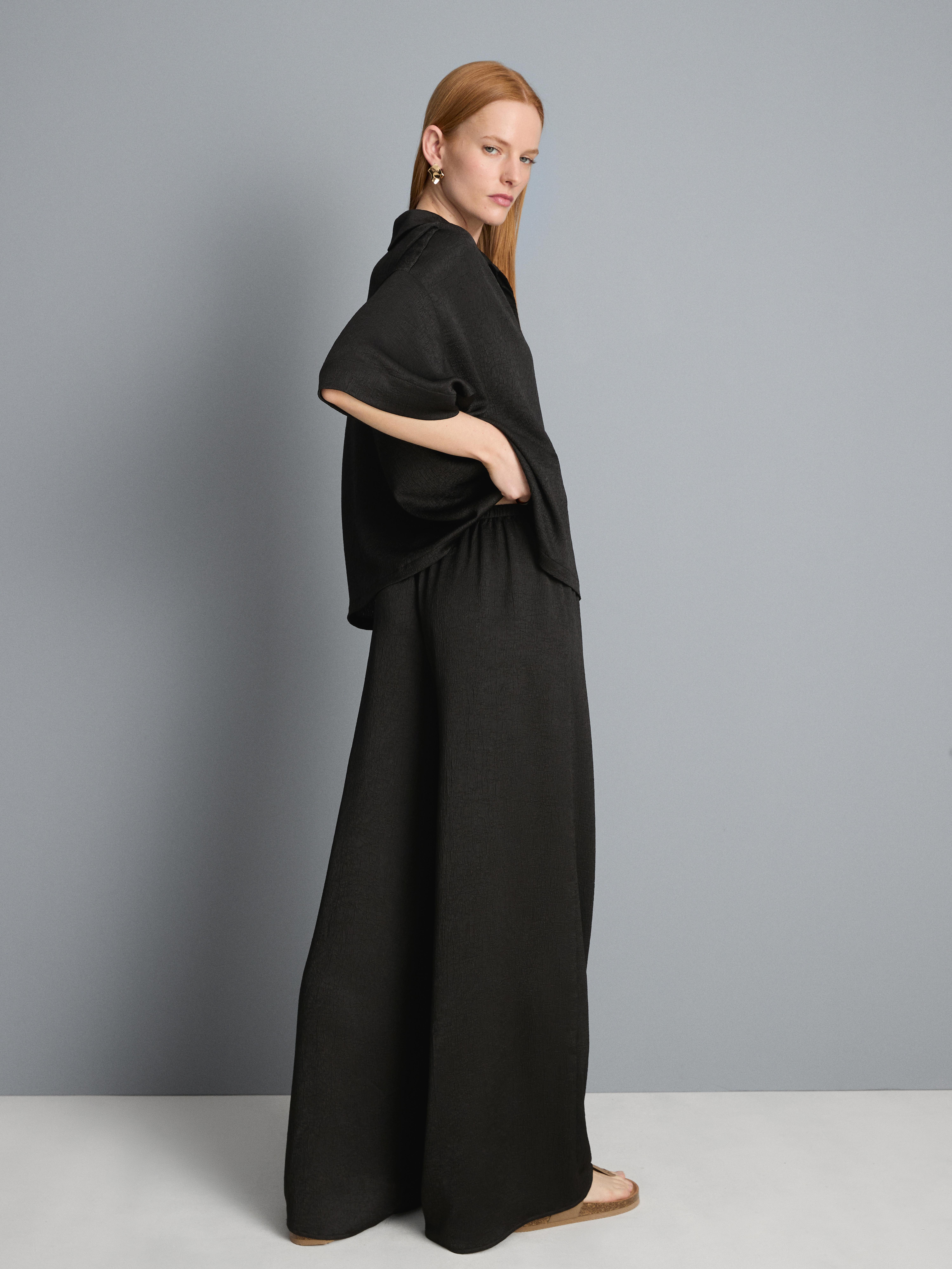 Textured Straight-Leg Satin Pants