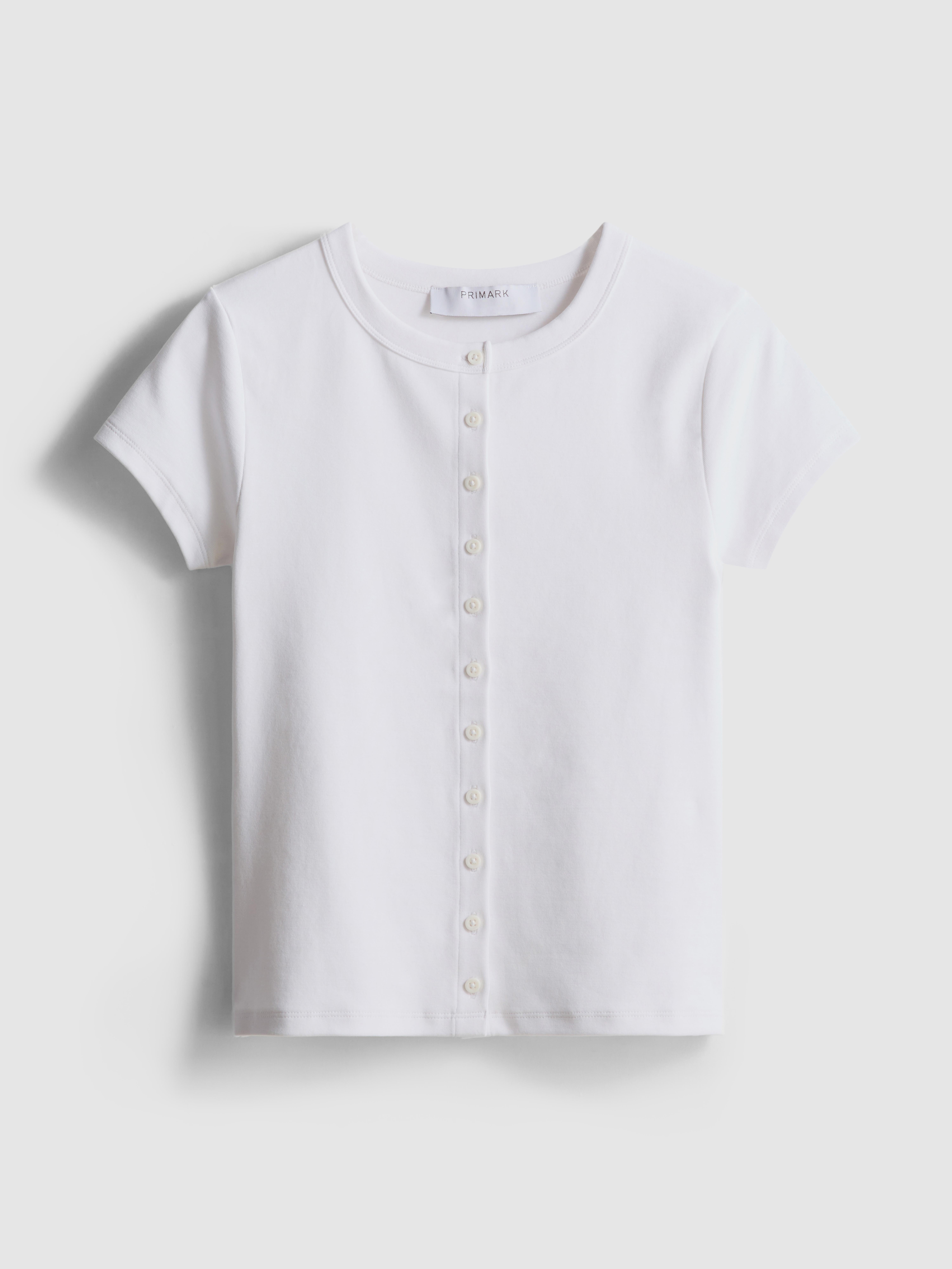 Cotton-Rich Ribbed Button-Through Top