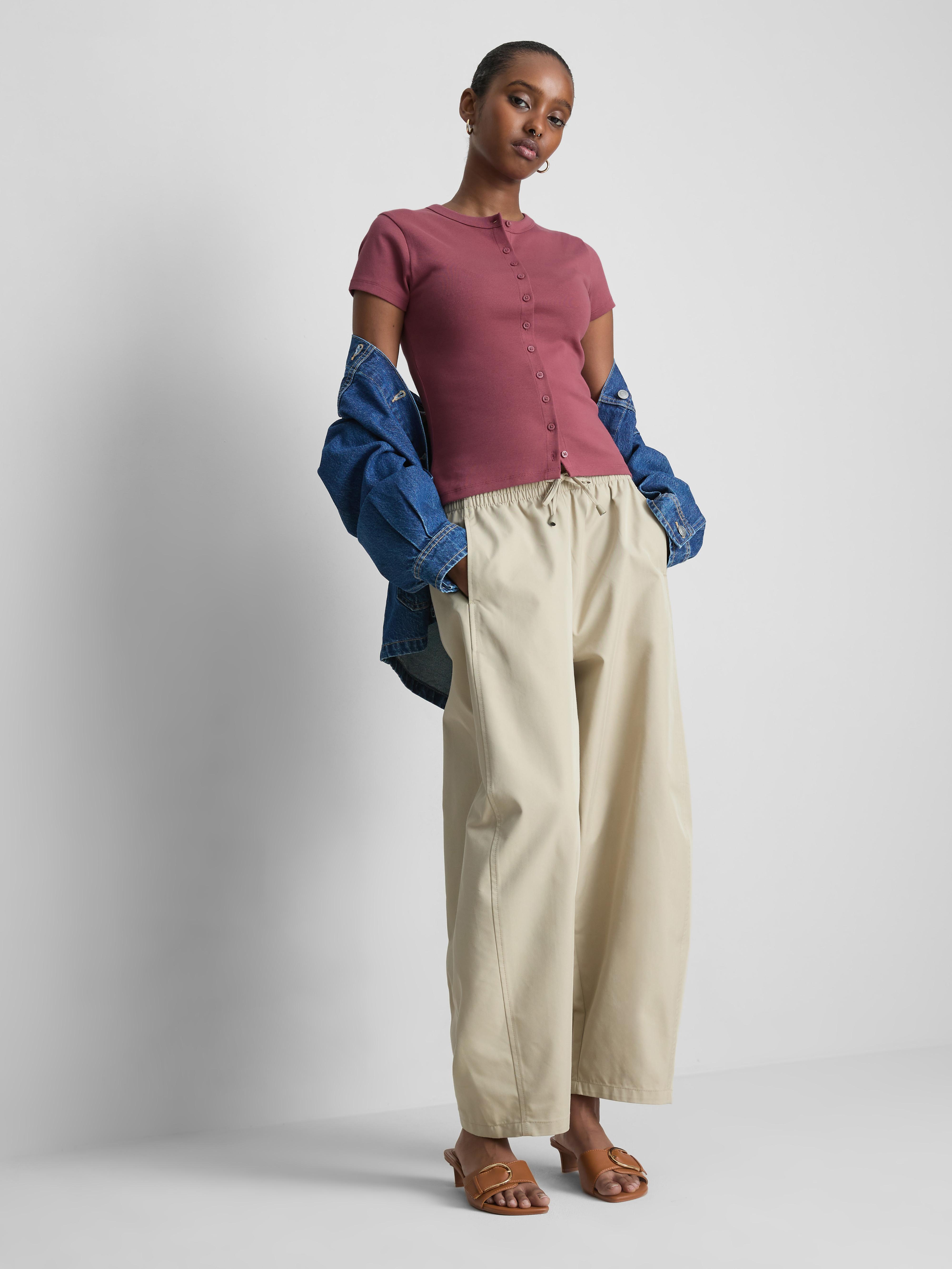 Cotton Rich Ribbed Button Through Top