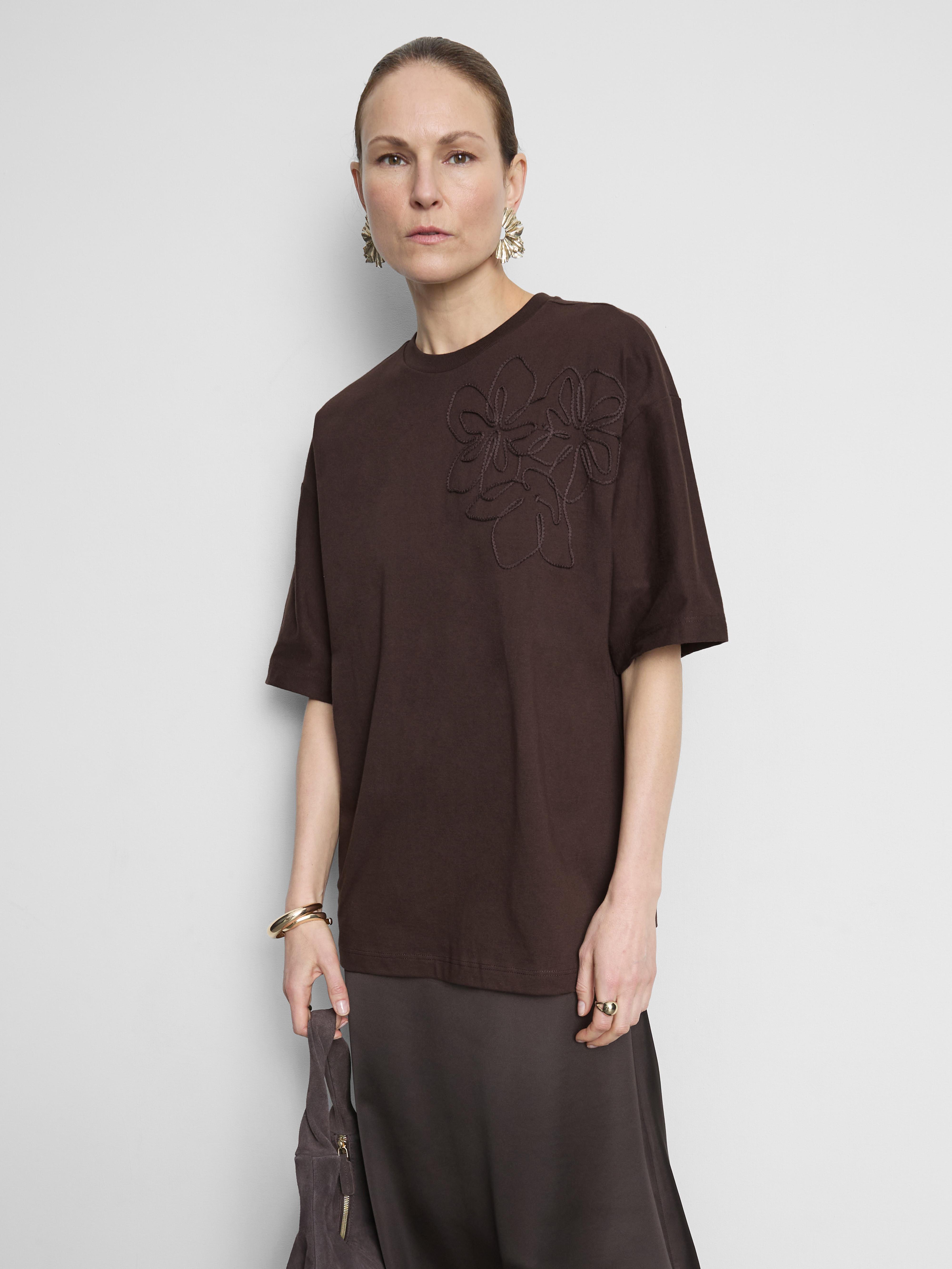 Cotton Embroidered Drop Shoulder Tee