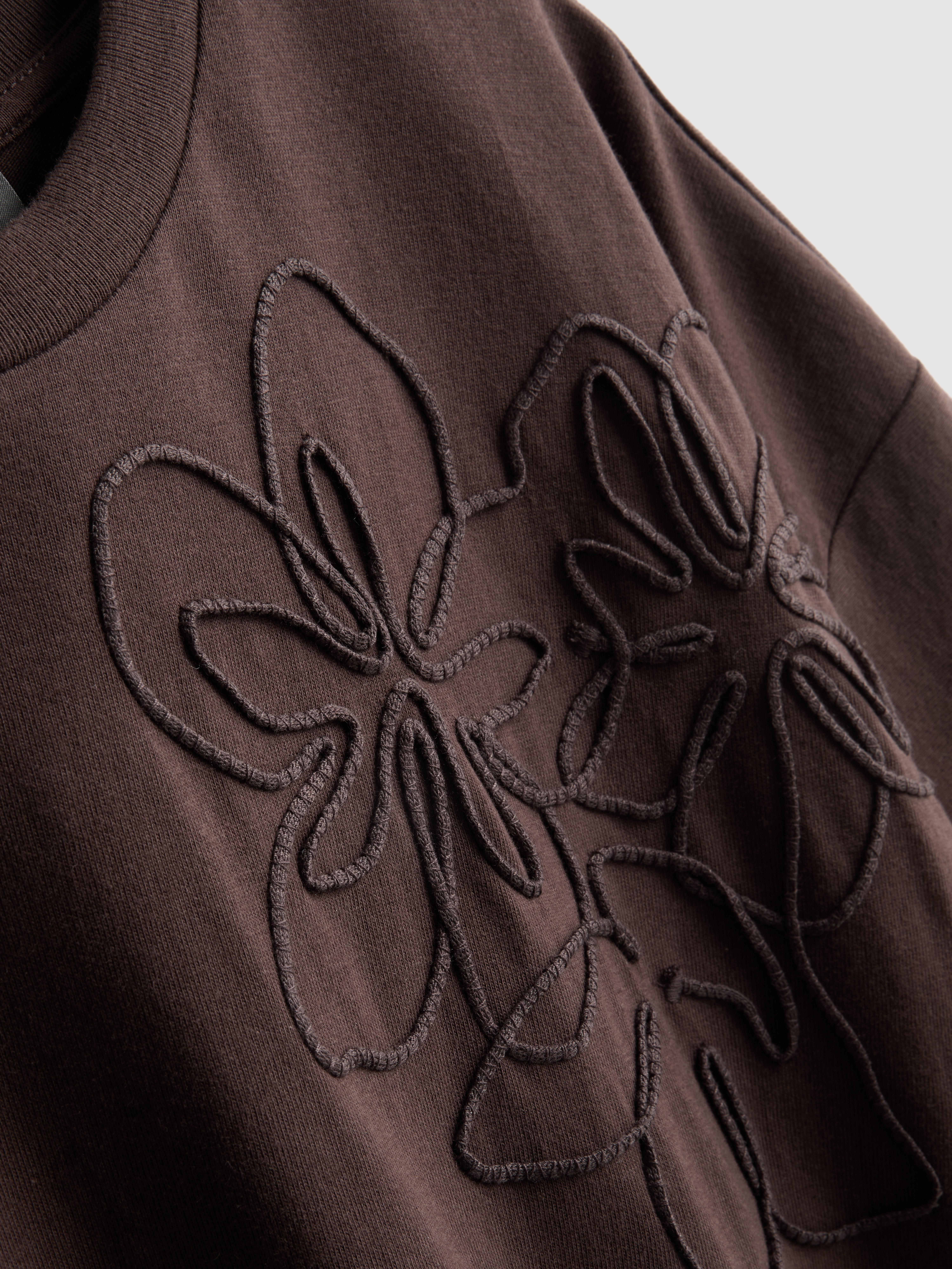 Cotton Embroidered Drop Shoulder Tee
