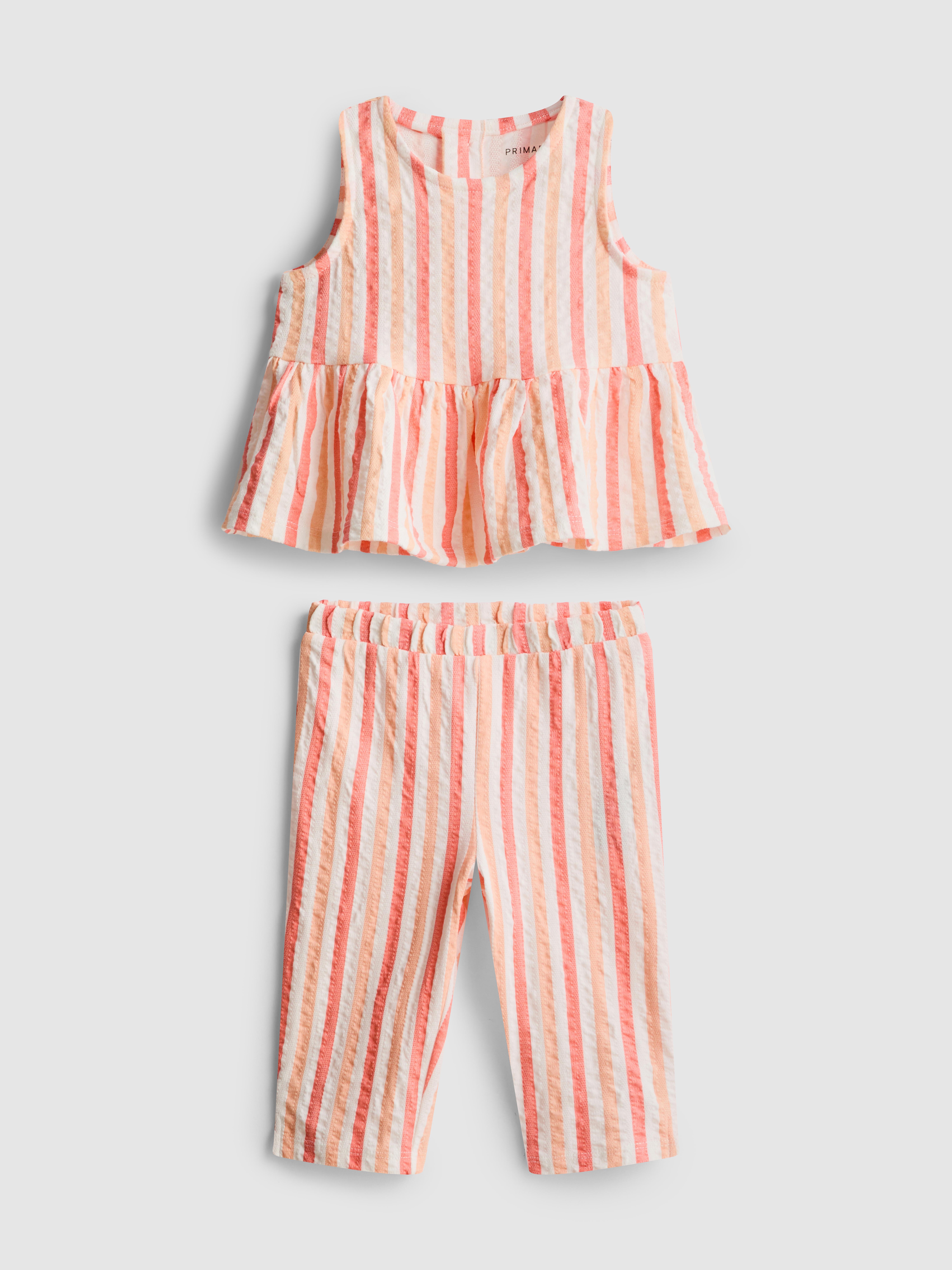 0–36 Monate | Gestreiftes Oberteil mit Schößchen und Hose im Set