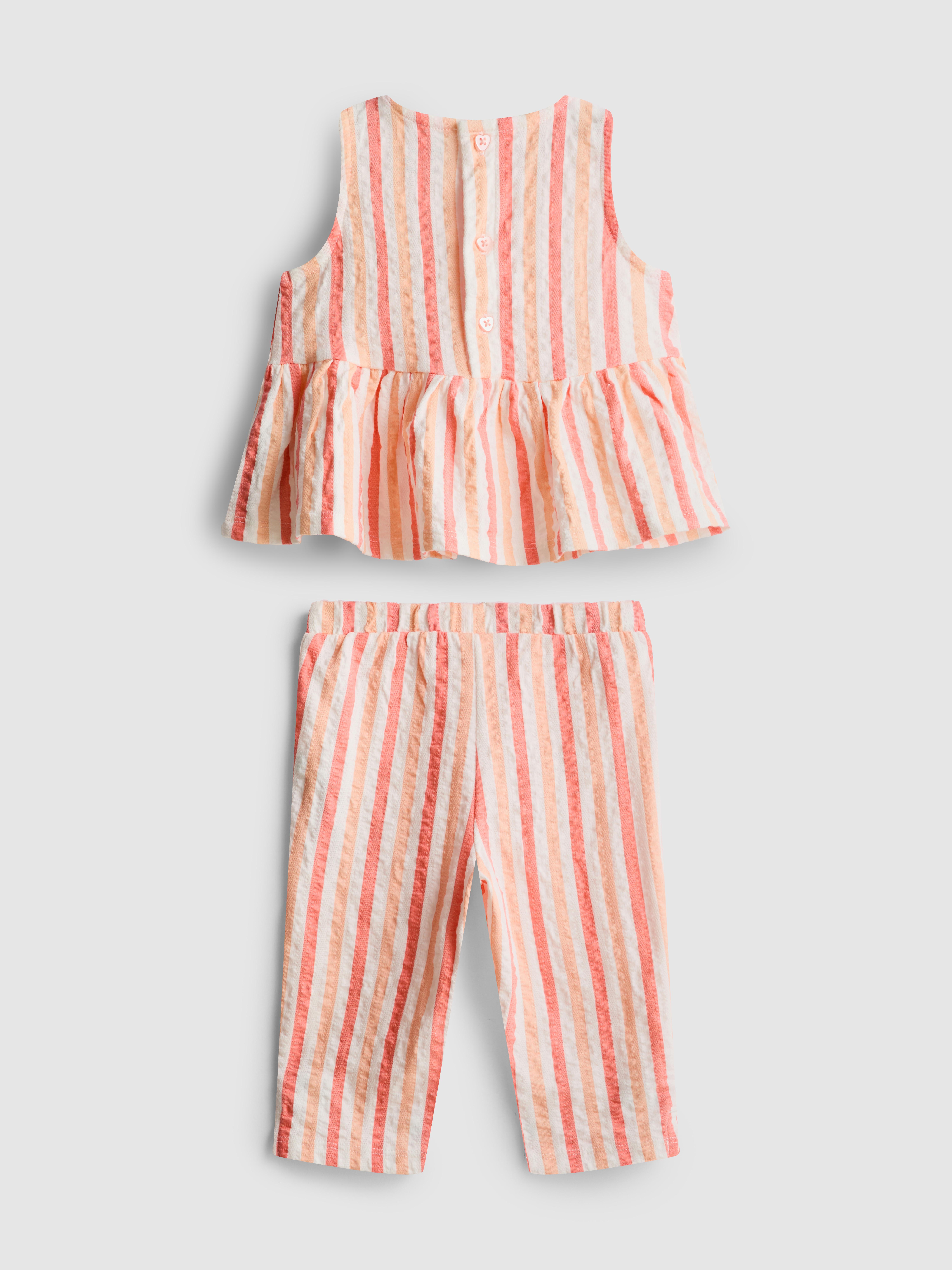 0–36 Monate | Gestreiftes Oberteil mit Schößchen und Hose im Set