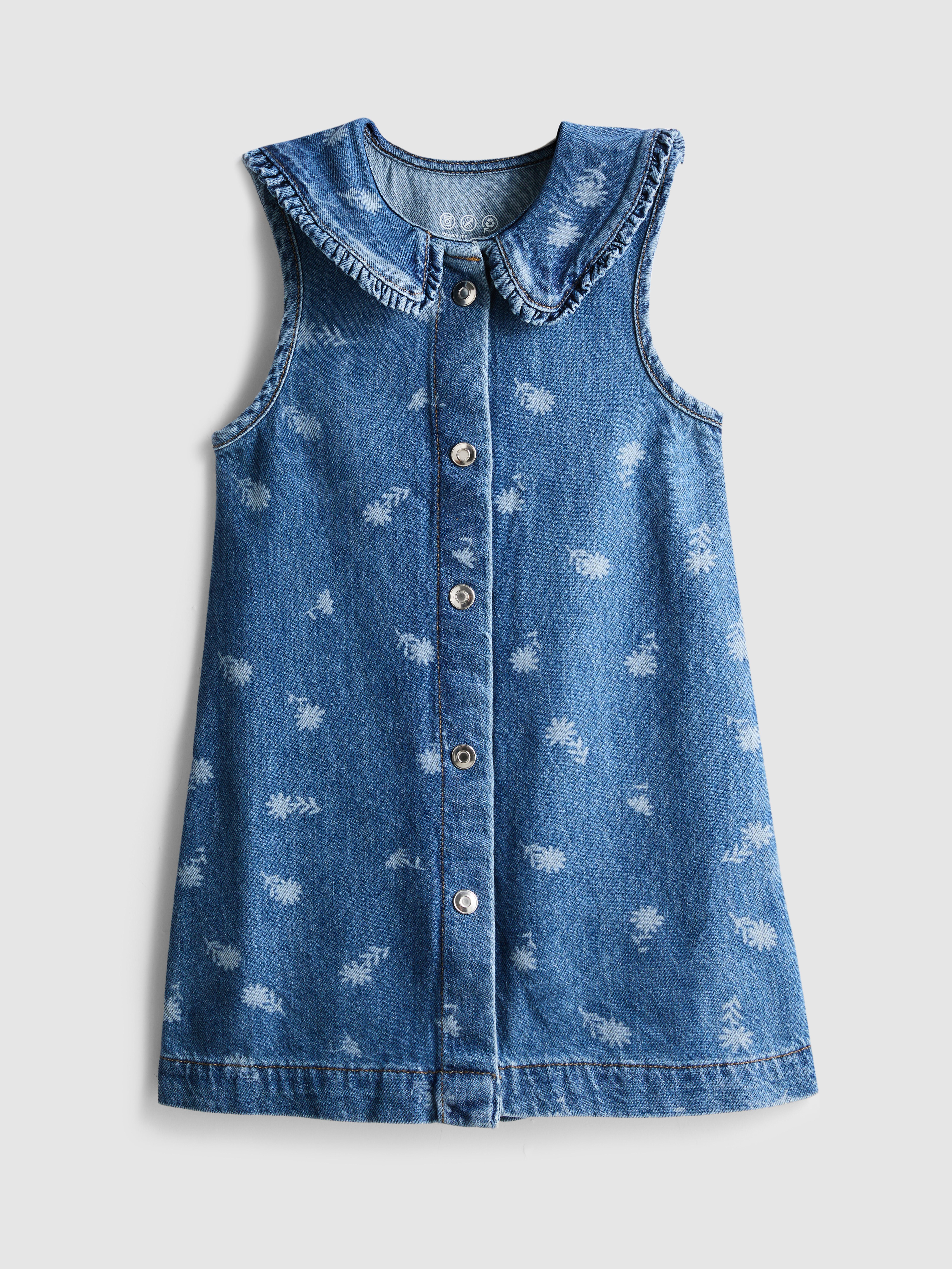 1.5-8yrs | Floral Sleeveless Collared Denim Dress