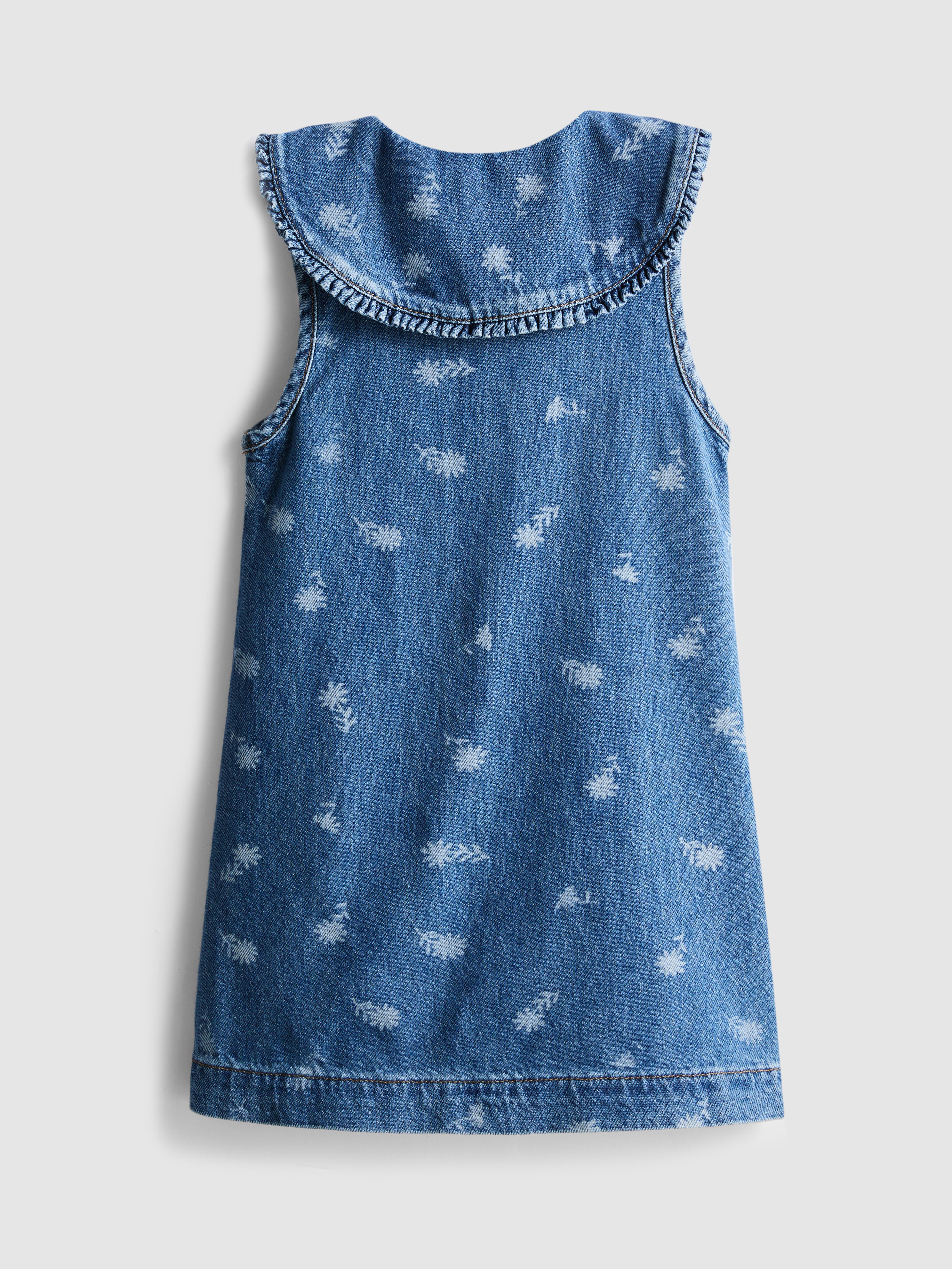 1,5–8 Jahre | Ärmelloses Jeanskleid mit Blumenmuster und Kragen