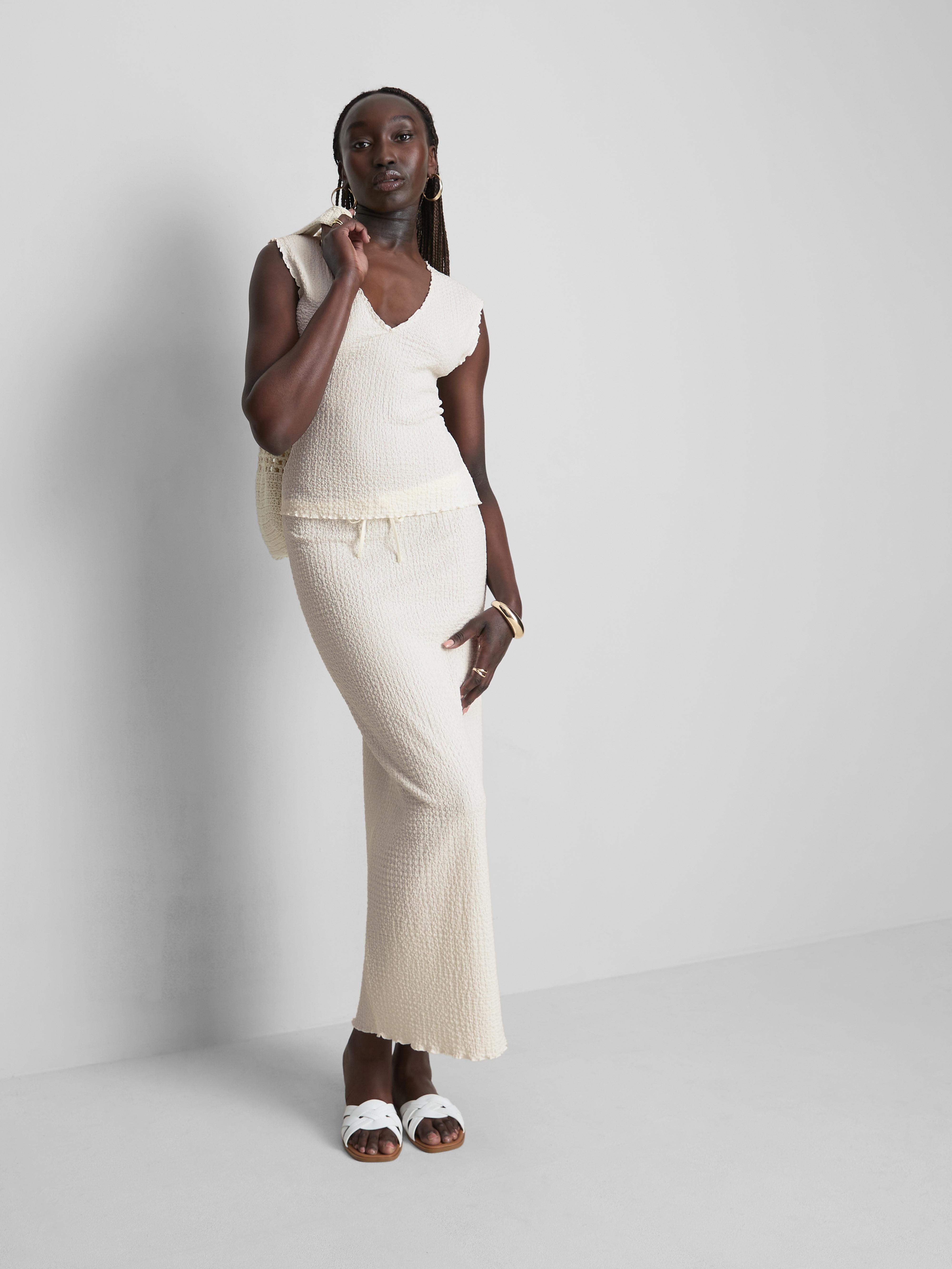 Jupe longue texturée à cordon de serrage