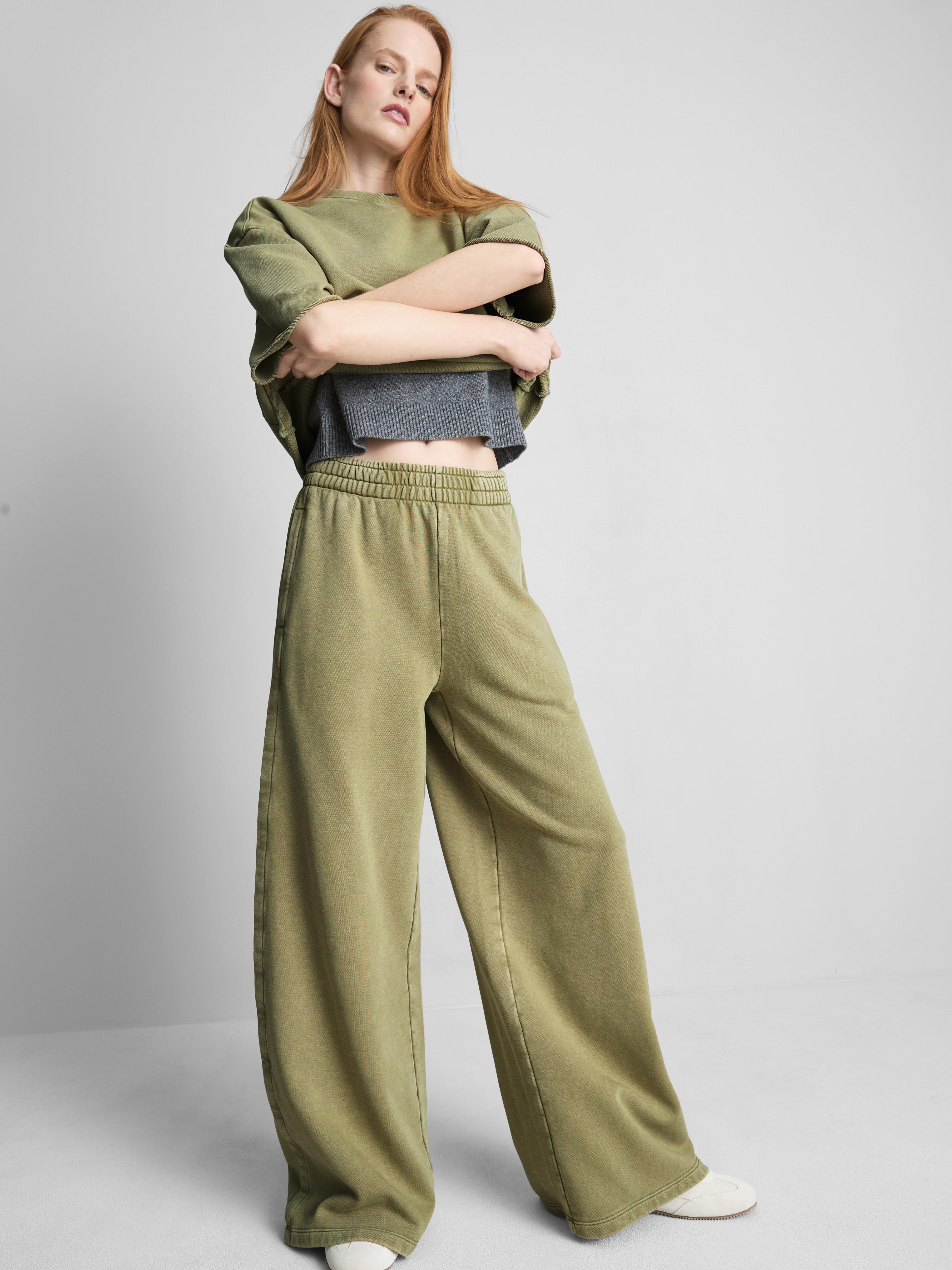Seam Detail Wide Leg Joggers Olive
