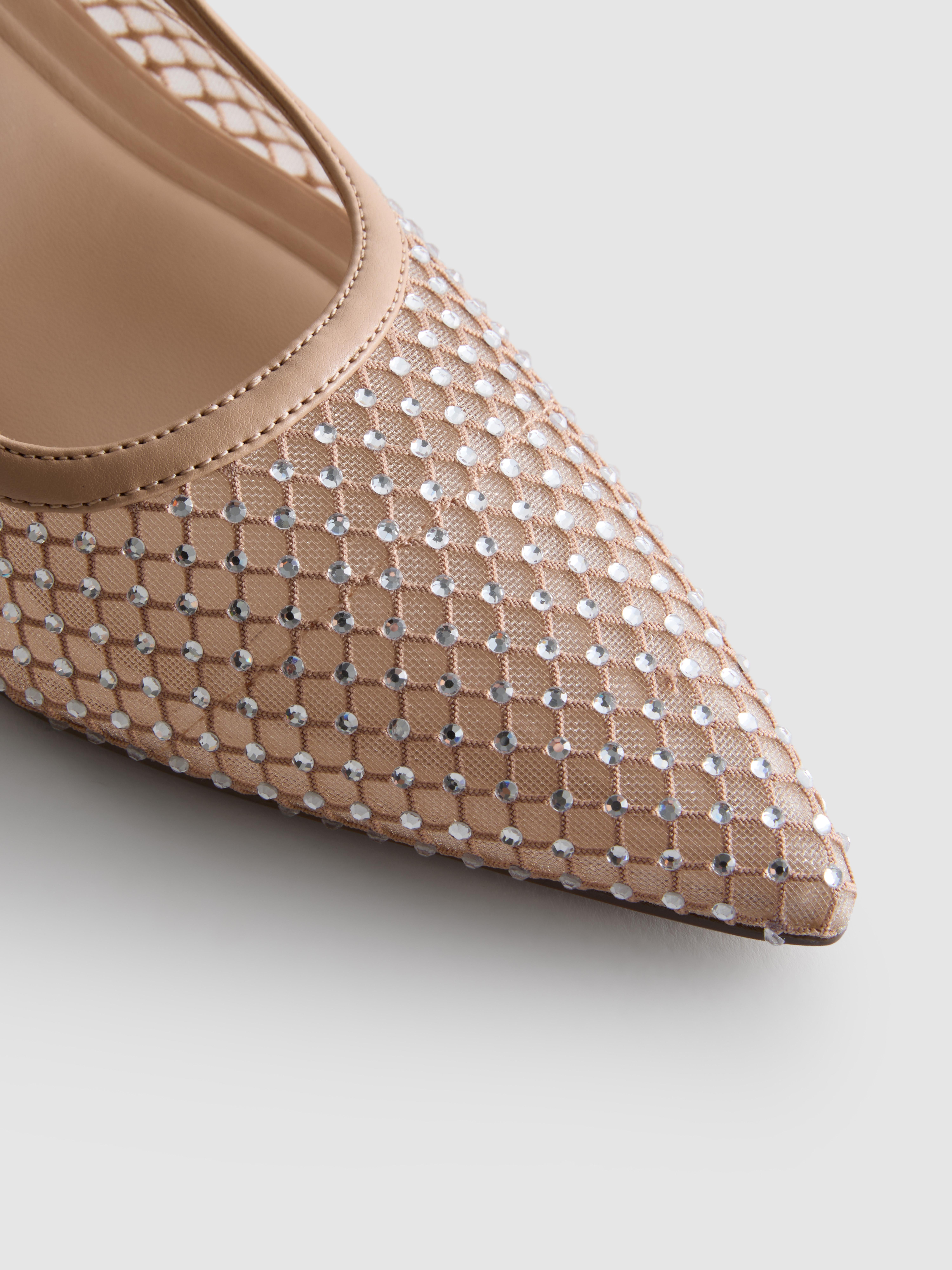 Diamanté Mesh Slingback Heels