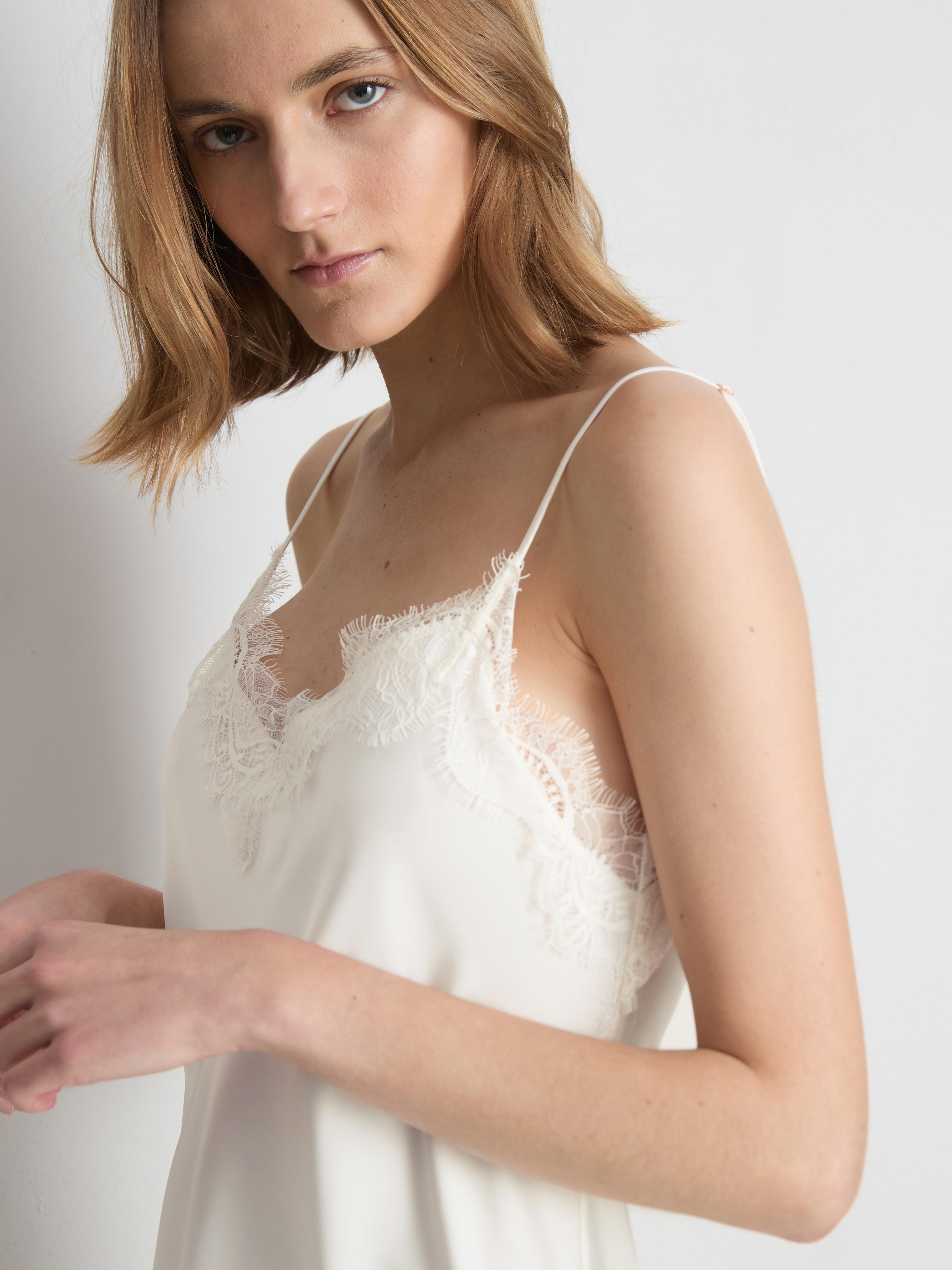 The Edit Satin Lace Asymmetrical Slip Dress