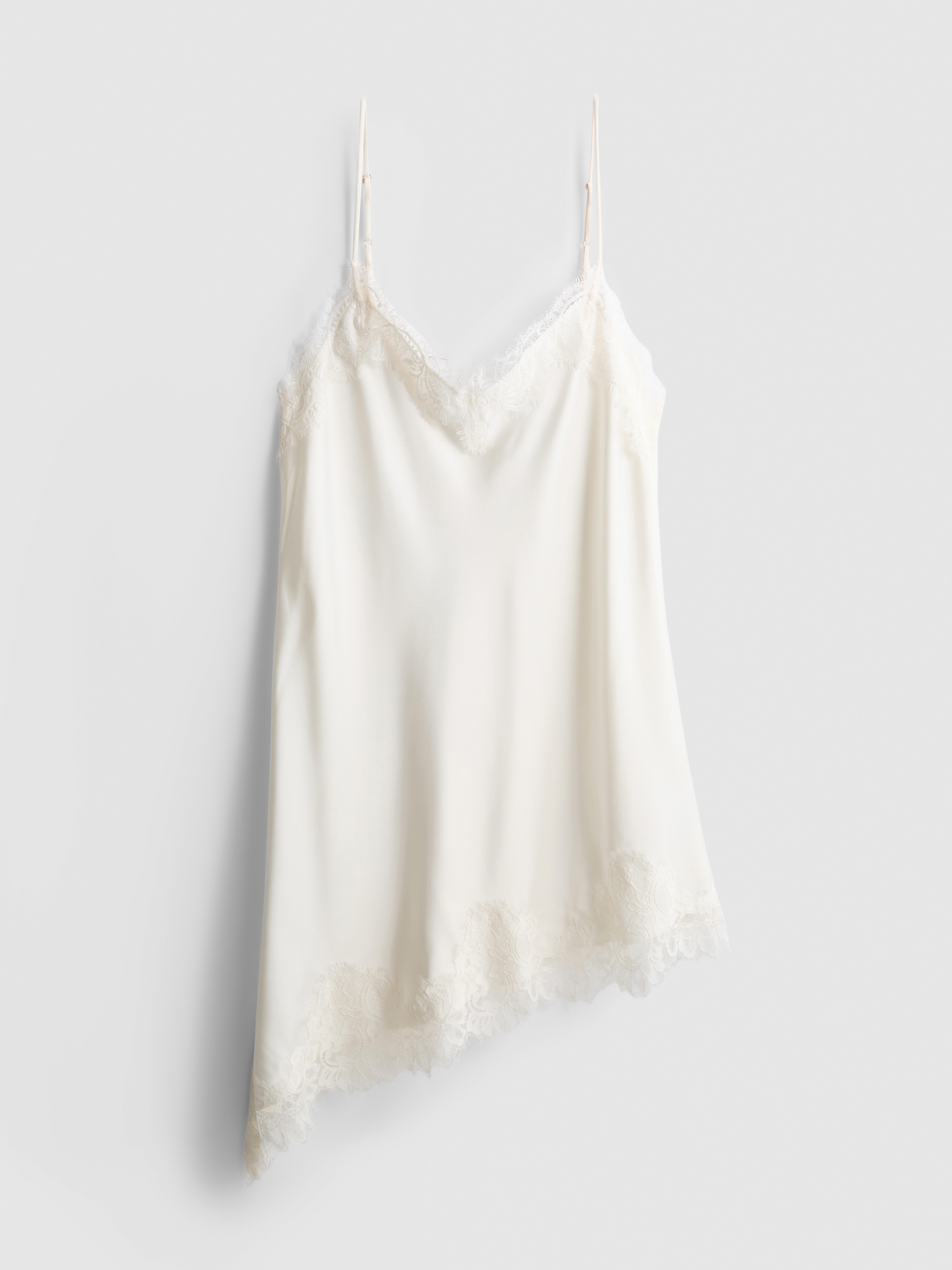 The Edit Satin Lace Asymmetrical Slip Dress