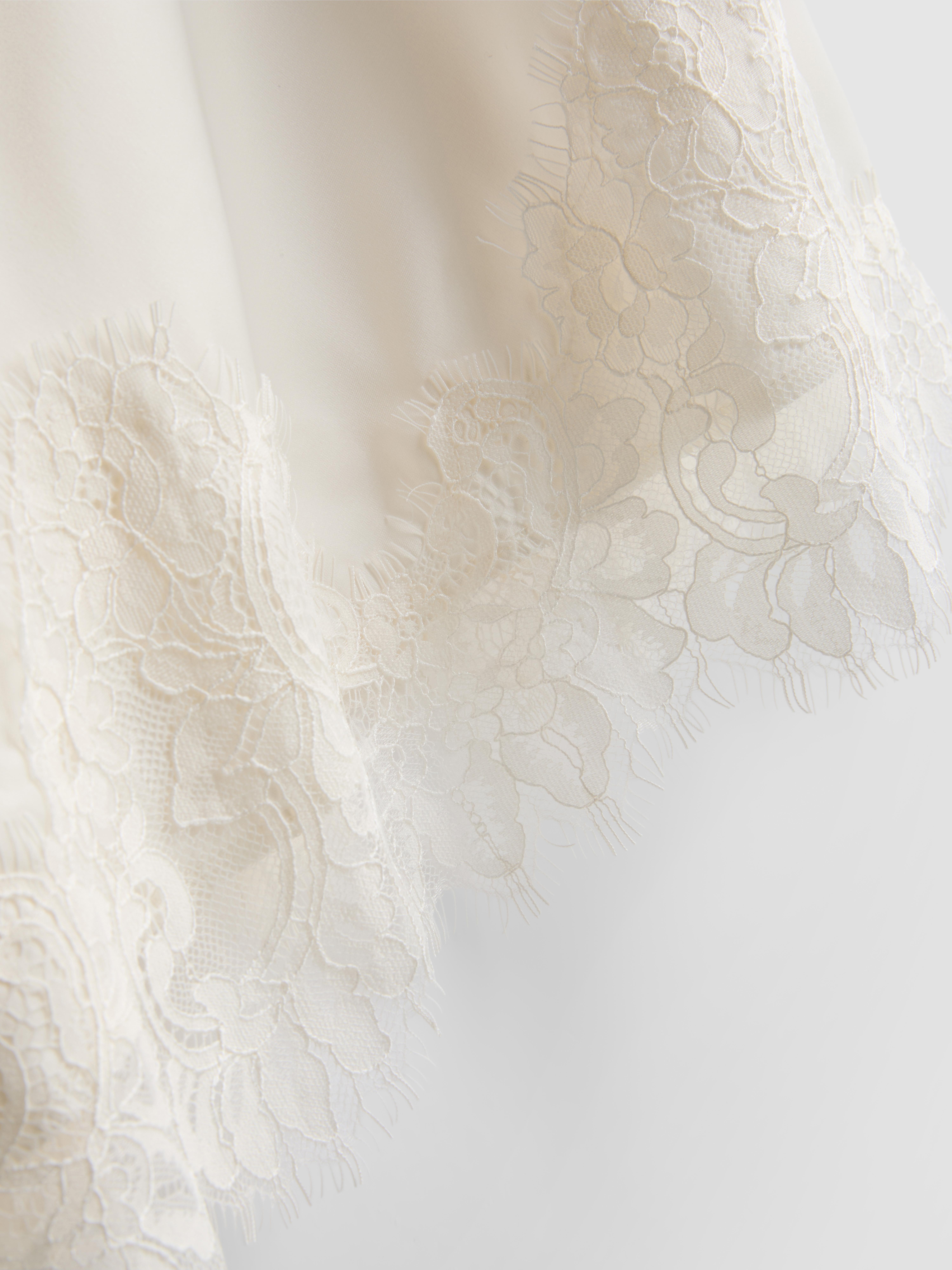 The Edit Satin Lace Asymmetrical Slip Dress