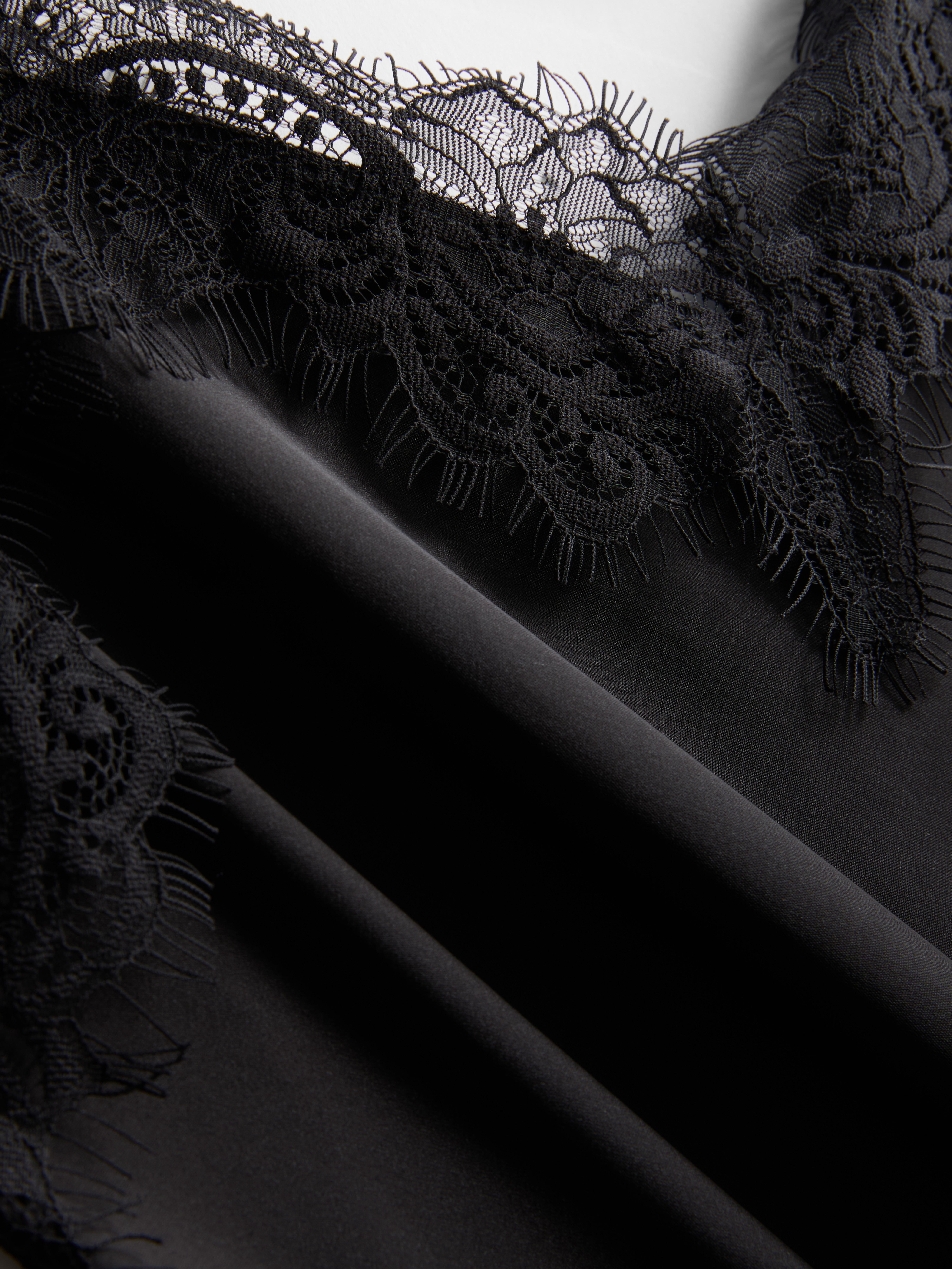 The Edit Satin Lace Asymmetrical Slip Dress