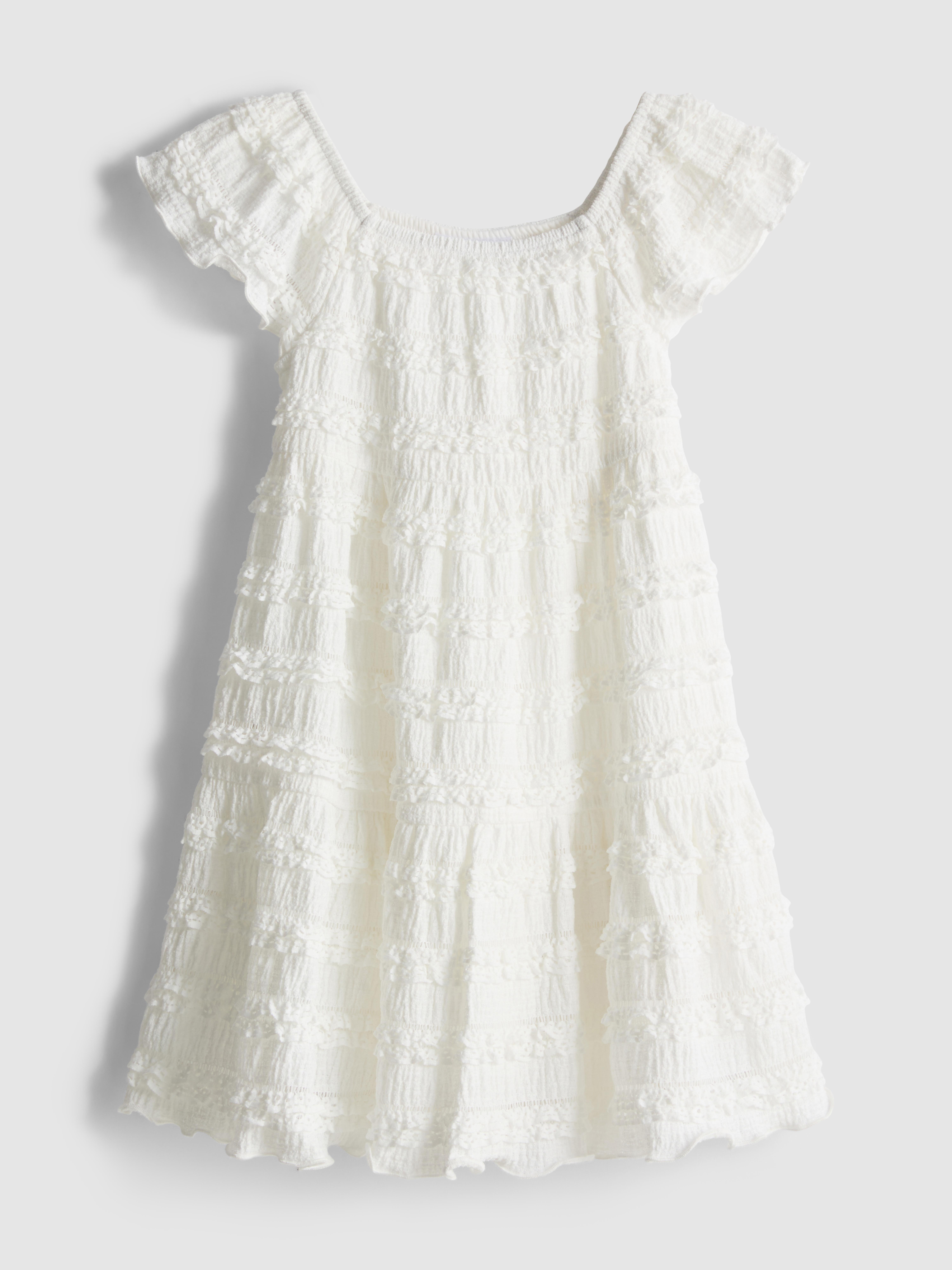 Girls White 1.5-8yrs | Lace Square Neck Smock Dress | Primark