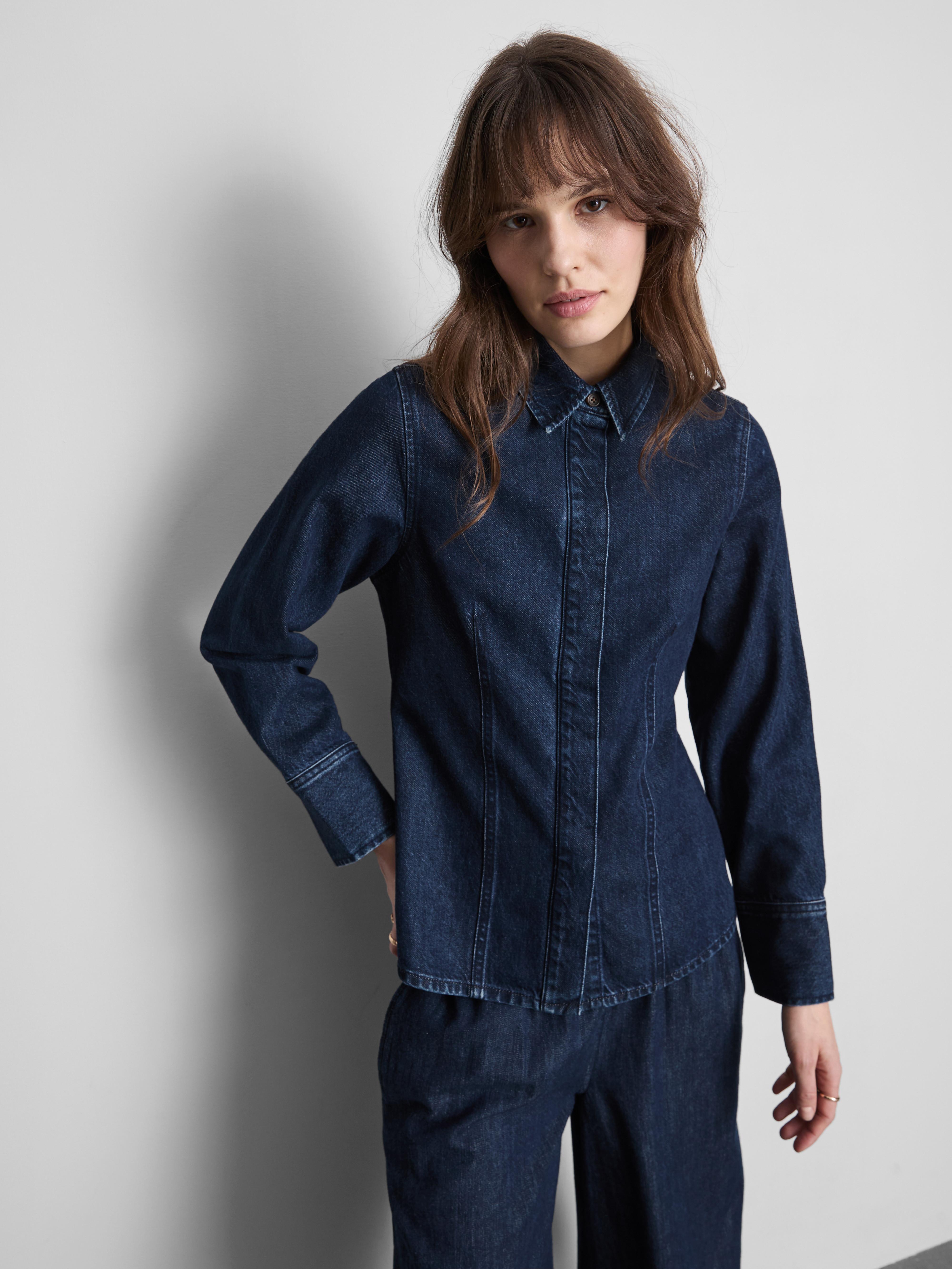 Camicia aderente in denim misto cotone