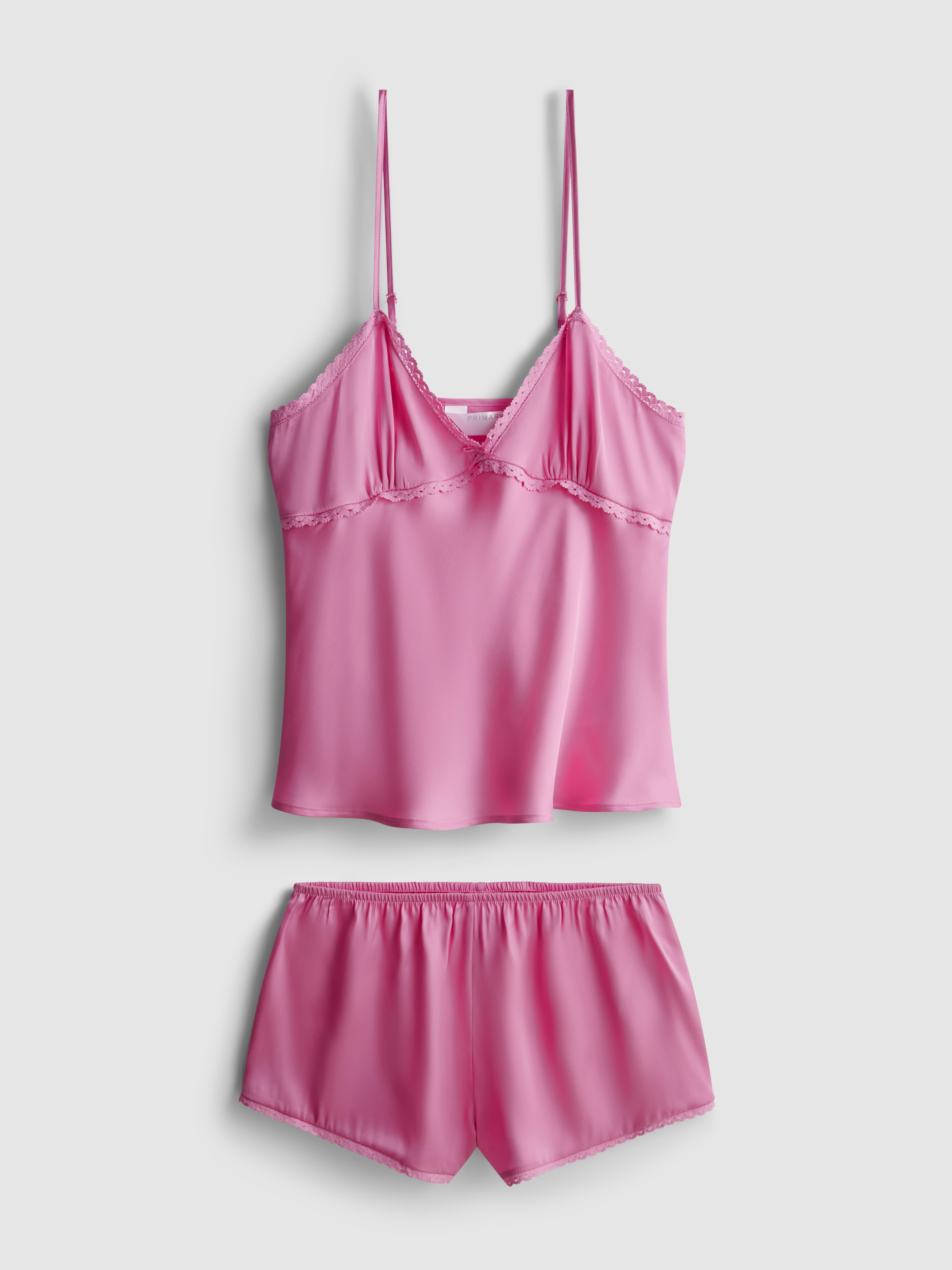 Pijama top alças rebordo renda cetim