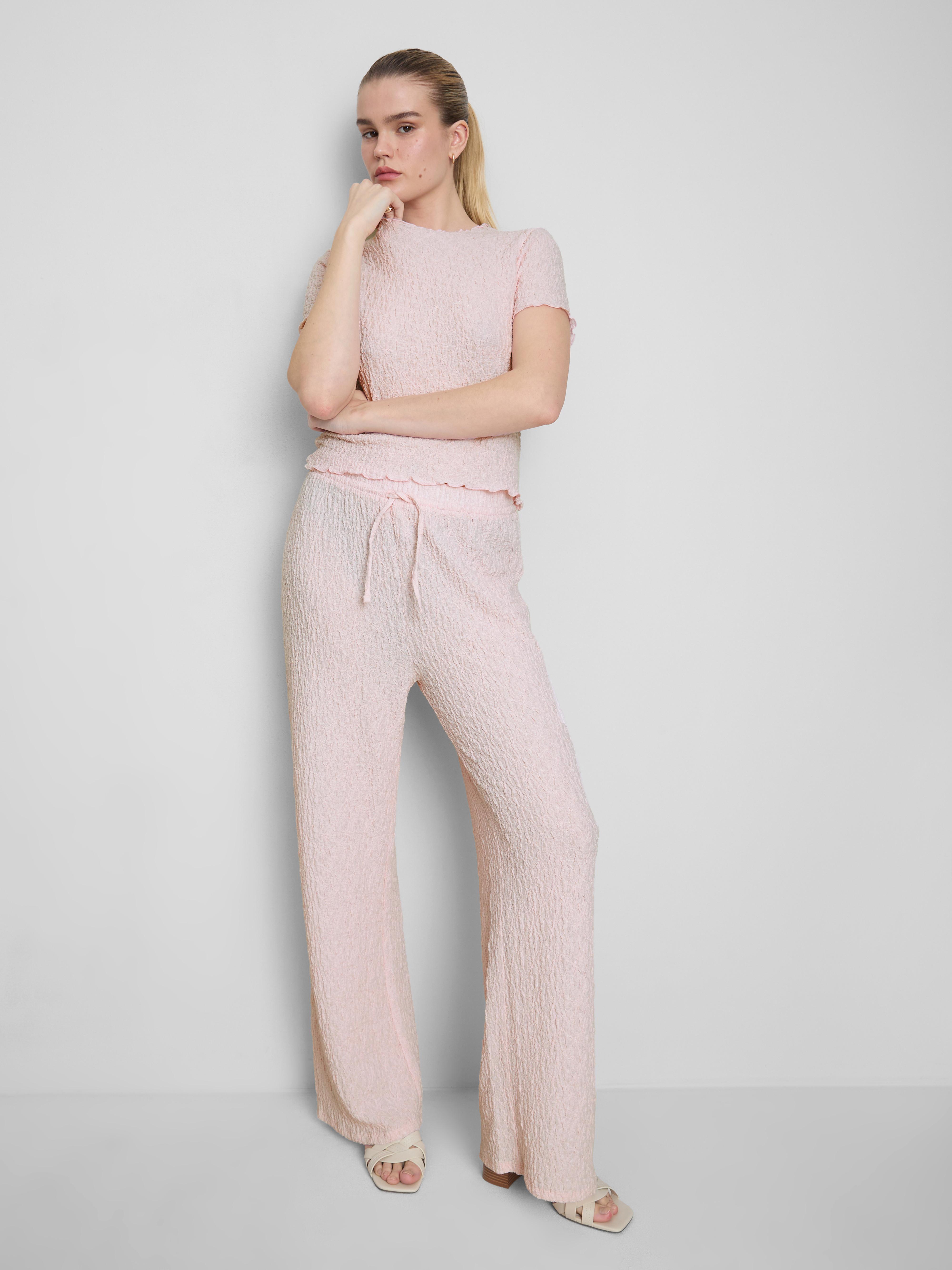 Crinkle Straight-Leg Drawstring Pants