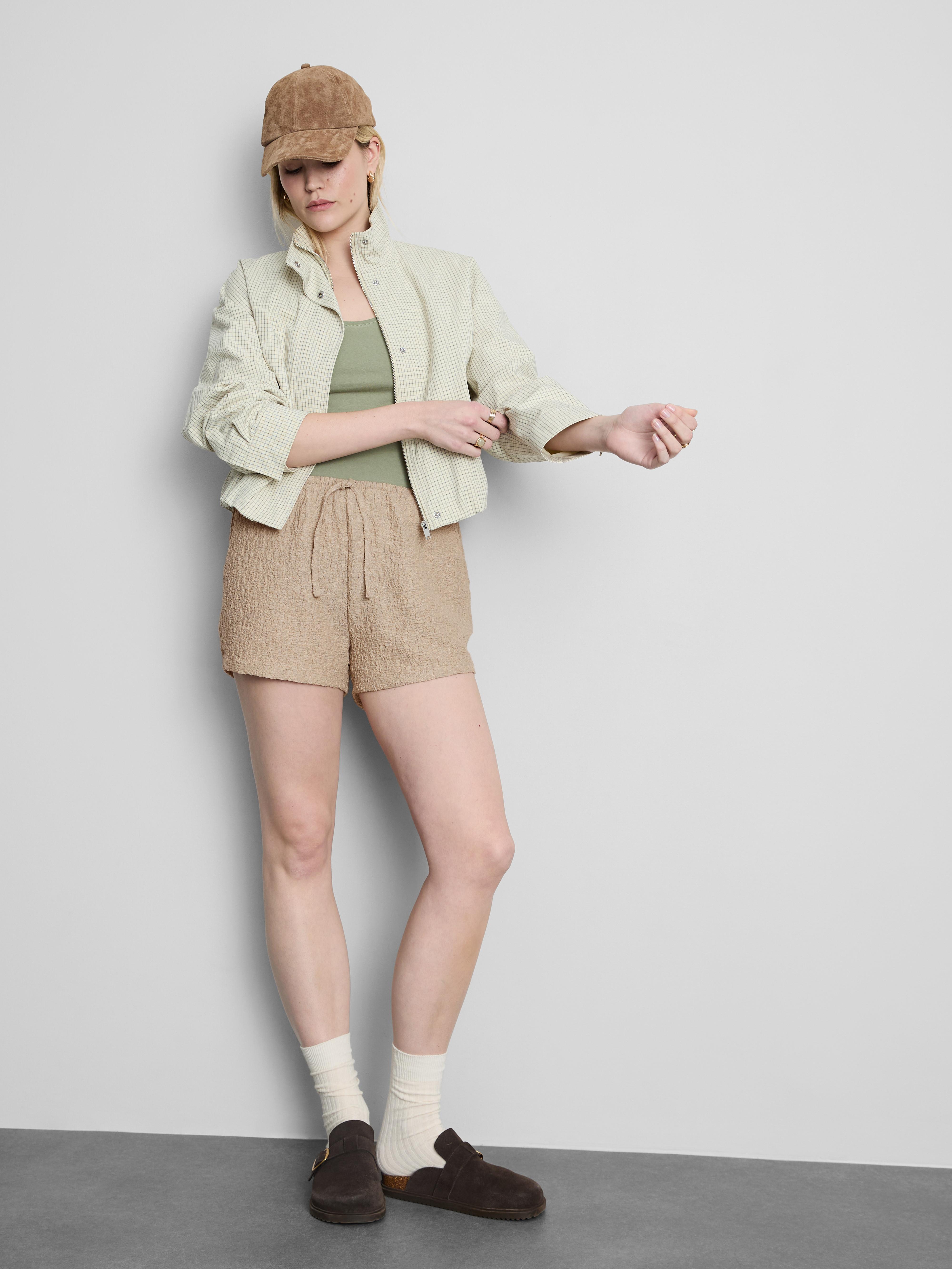 Drawstring Crinkle Shorts Stone