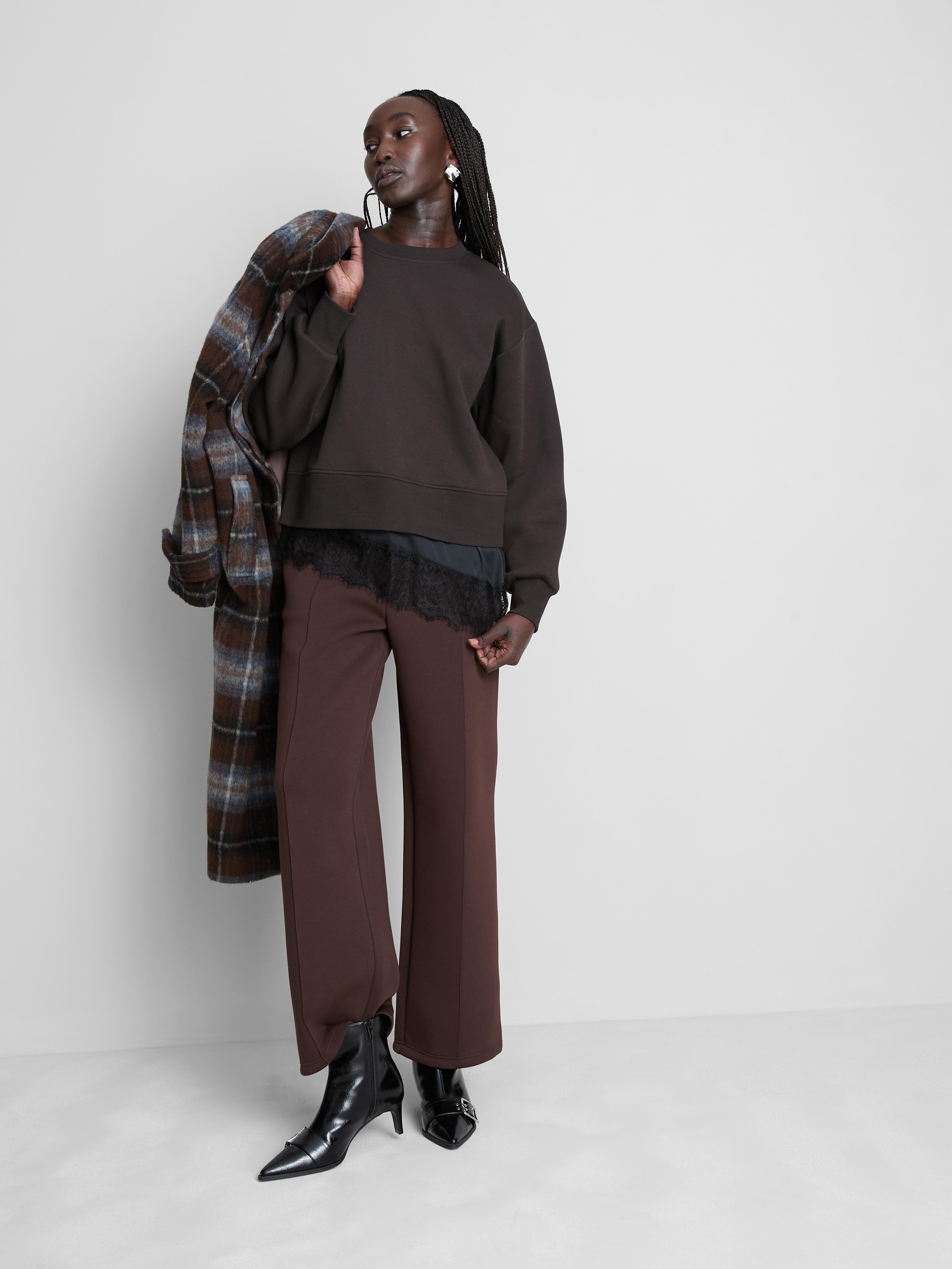 Lace Trim Crew Neck Sweatshirt