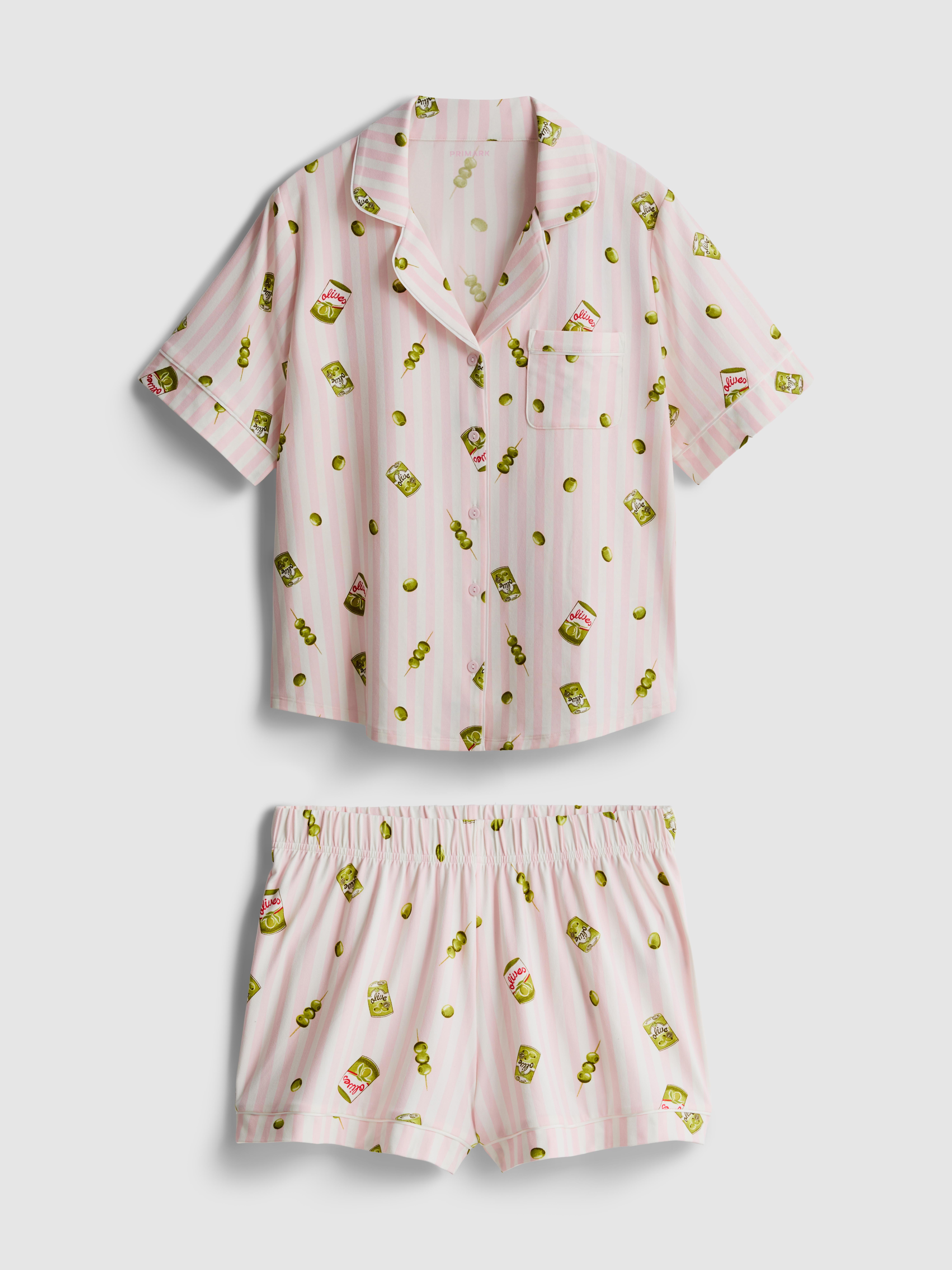 Pijamale scurte boyfriend cu imprimeu Roz deschis
