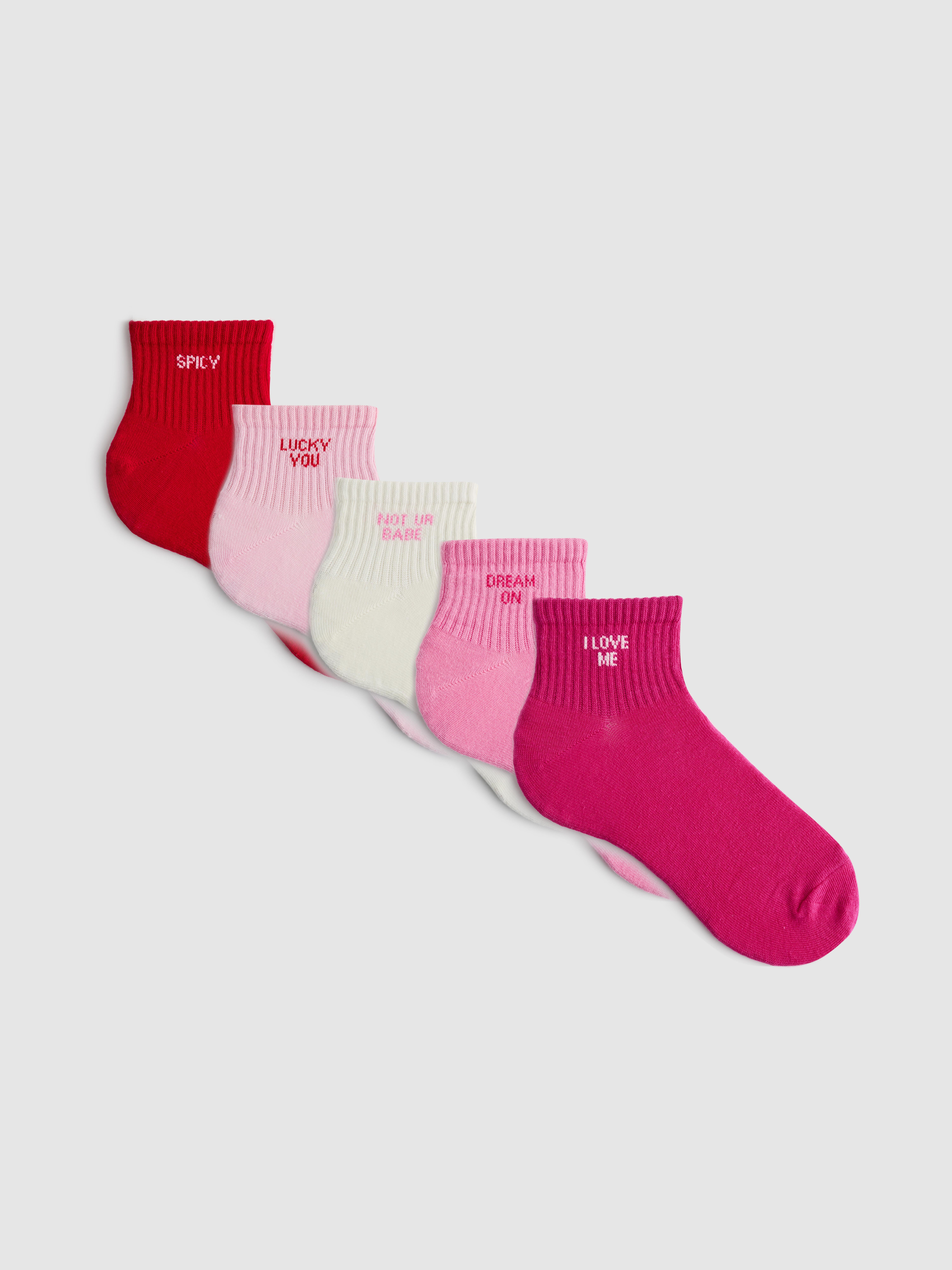 5pk Valentines Slogan Ankle Socks