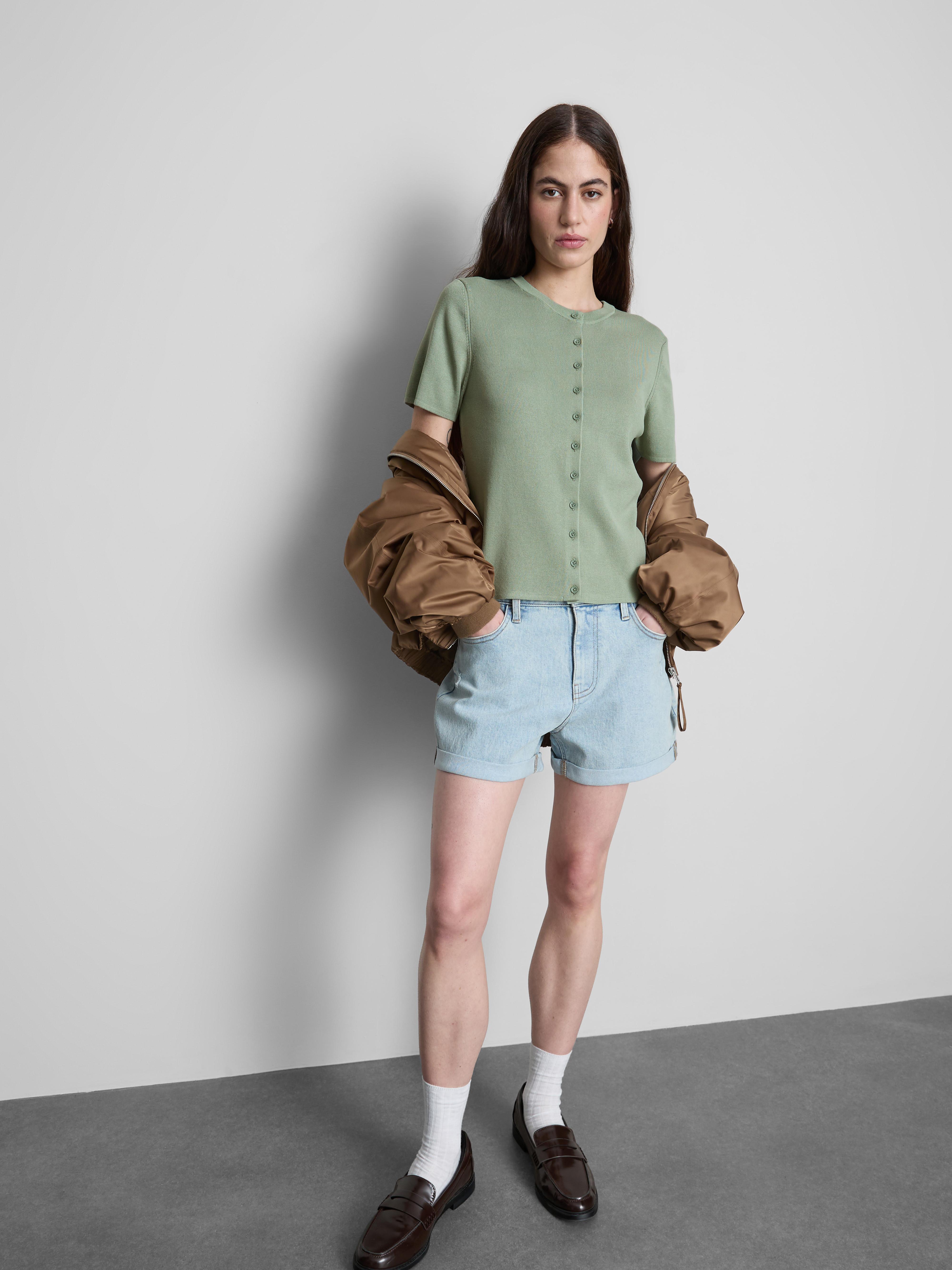 Women's Green Short Sleeve Cardigan