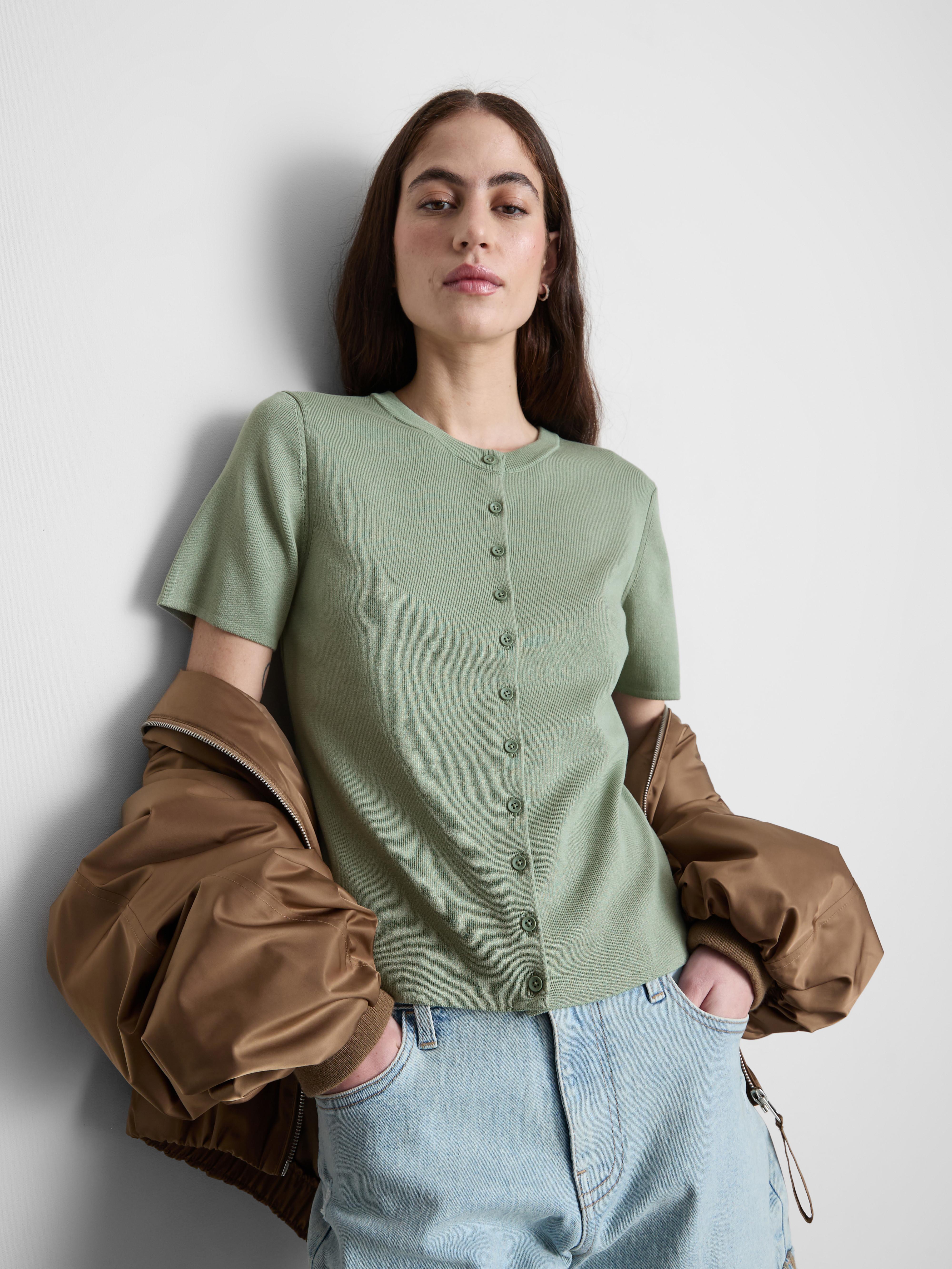 Women's Green Short Sleeve Cardigan