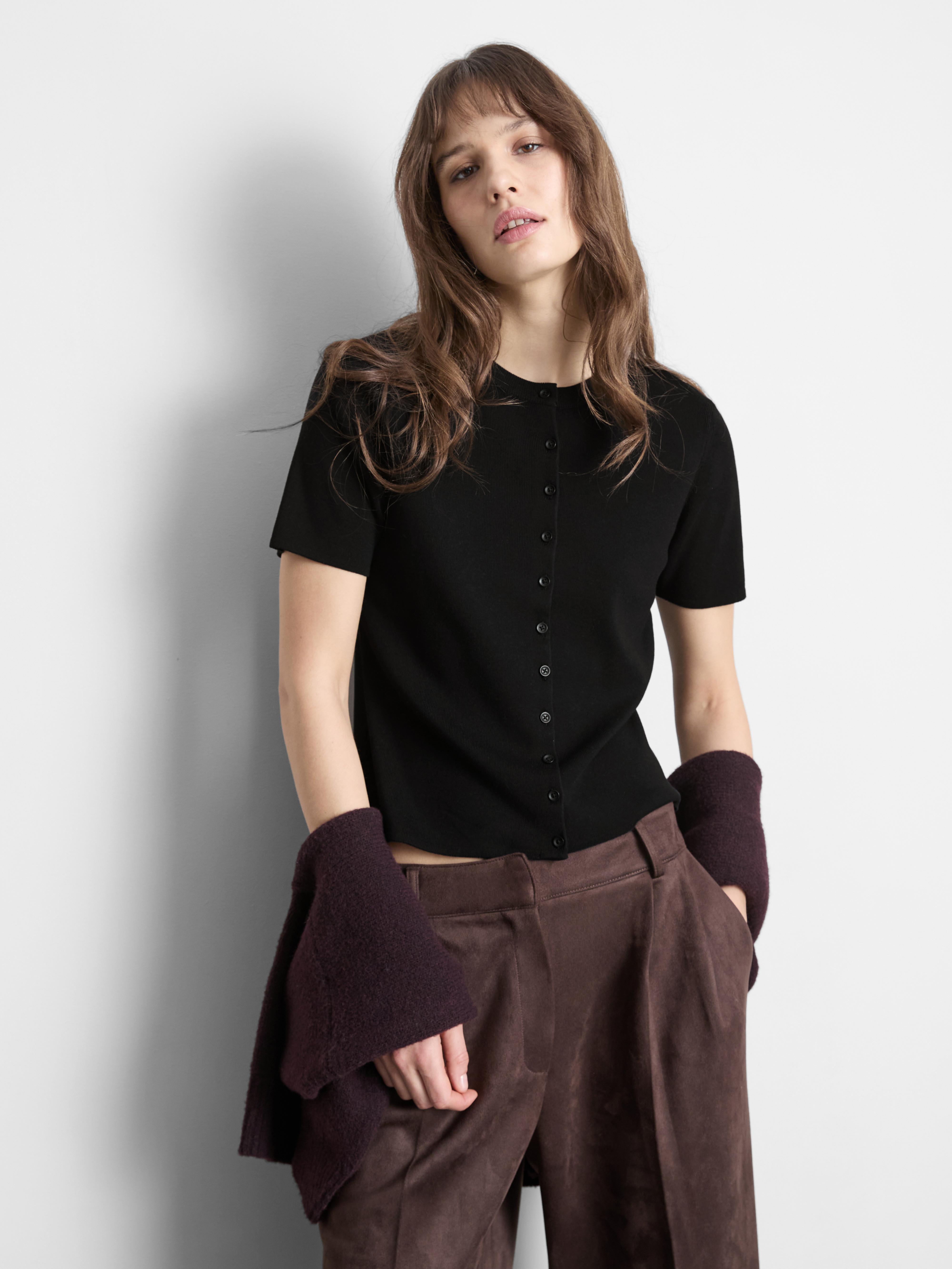 Women's Black Short Sleeve Cardigan