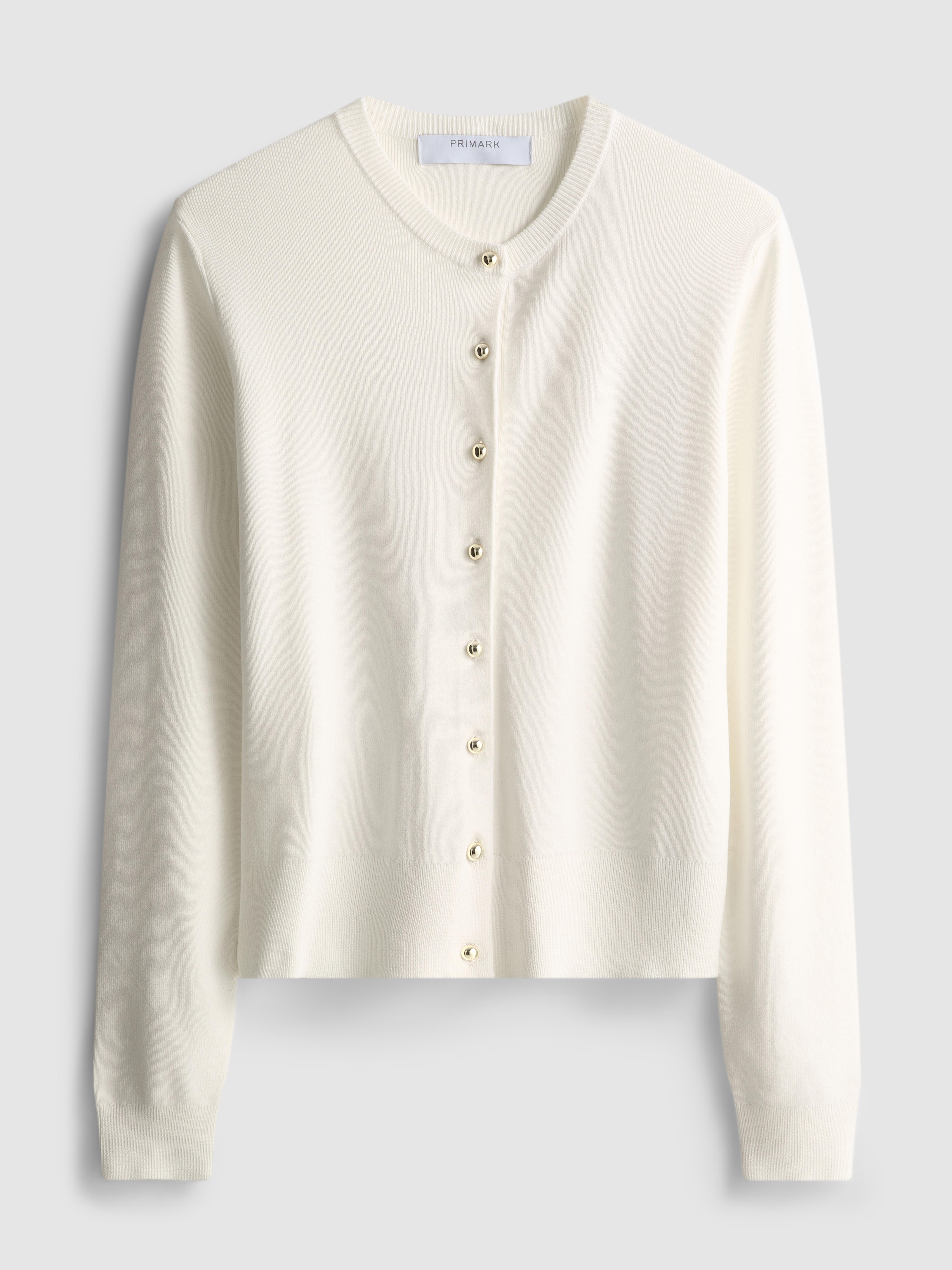 Women's Ivory Metallic Button Cardigan