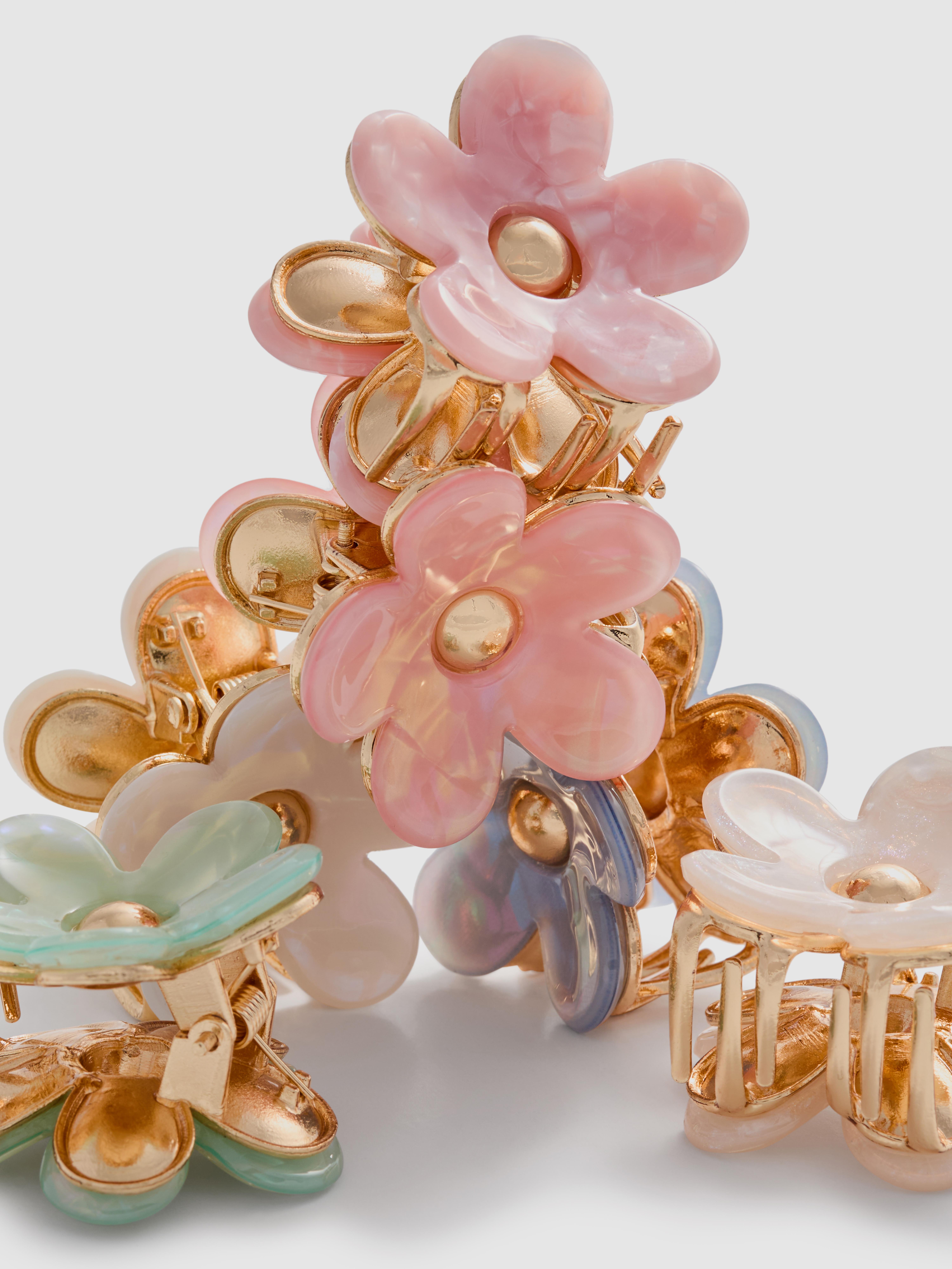 Women's Pink 6pk Flower Claw Clips