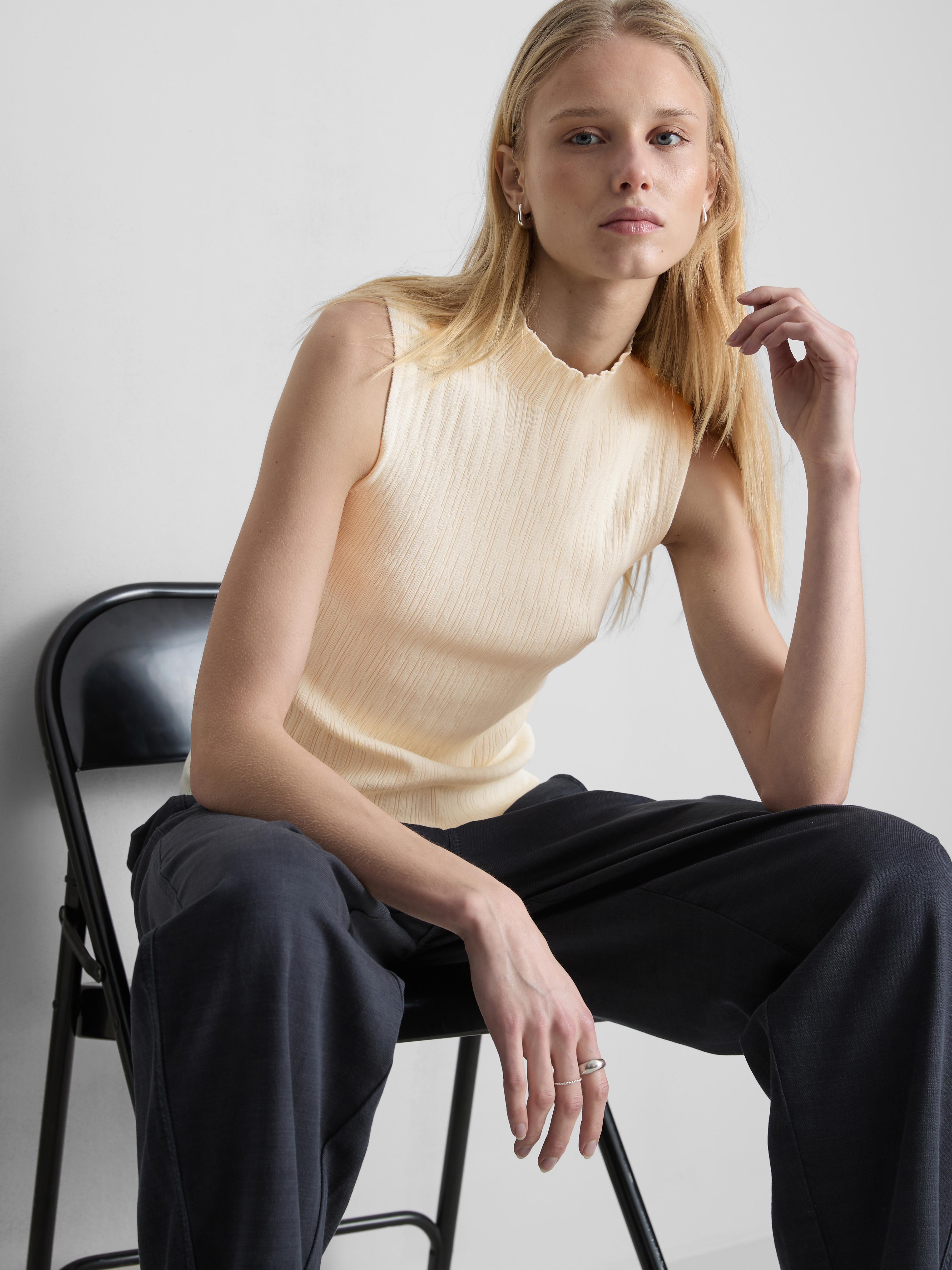 Textured High Neck Tank Top